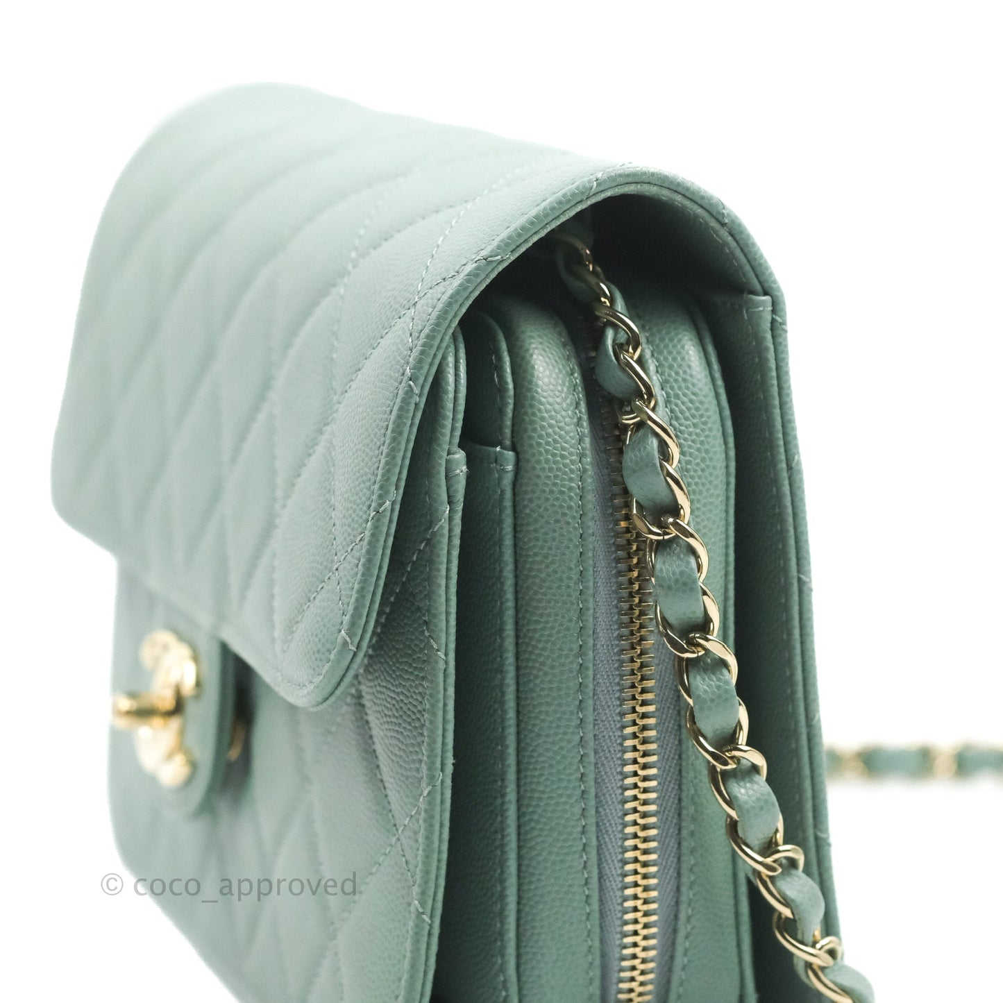Chanel Quilted Like The Wallet Flap Blue-Greyish Caviar Gold Hardware