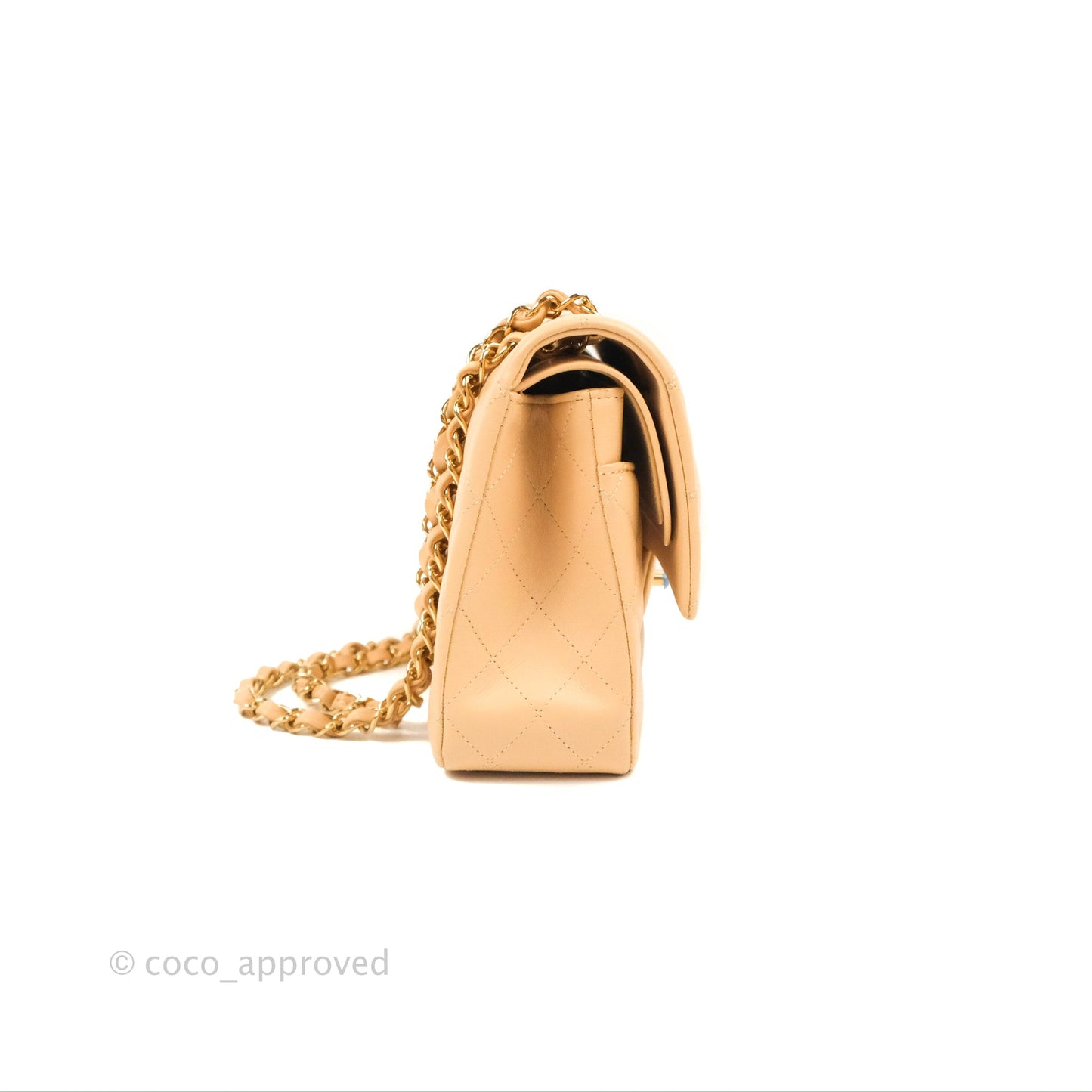 Chanel Classic M/L Medium Flap Quilted Beige Lambskin Gold Hardware