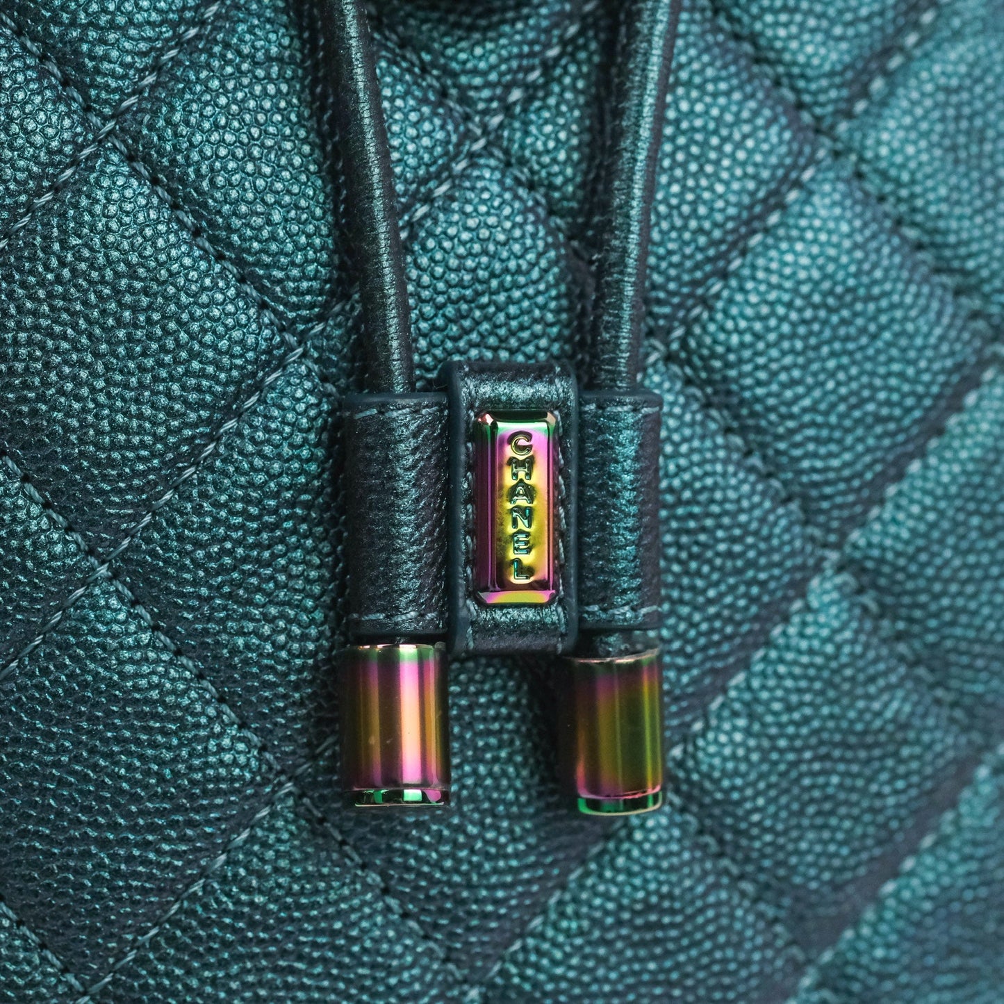 Chanel Quilted CC Filigree Backpack Caviar Iridescent Dark Turquoise Rainbow Hardware
