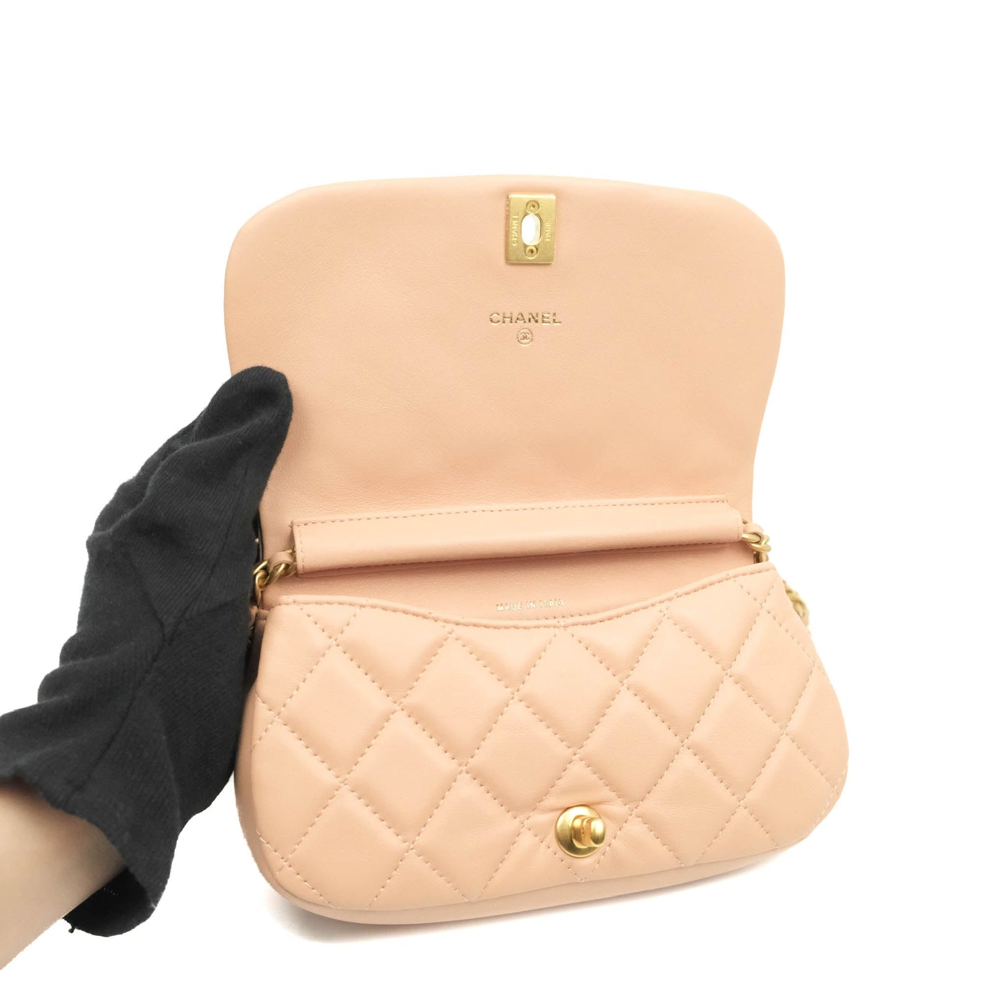 Chanel Clutch with Chain Beige Pink Calfskin Aged Gold Hardware