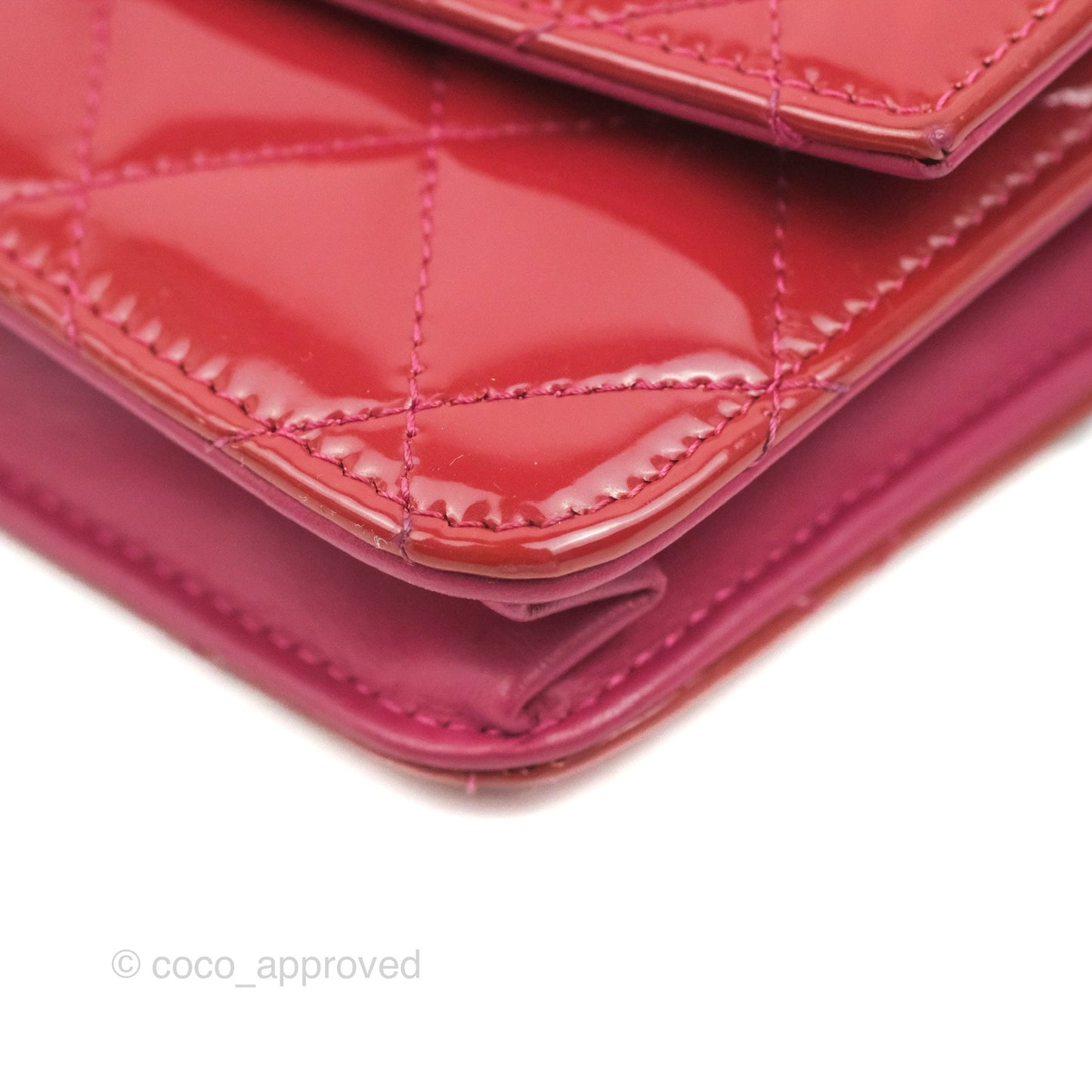 Chanel Wallet on Chain WOC Quilted Red Patent Ruthenium Hardware