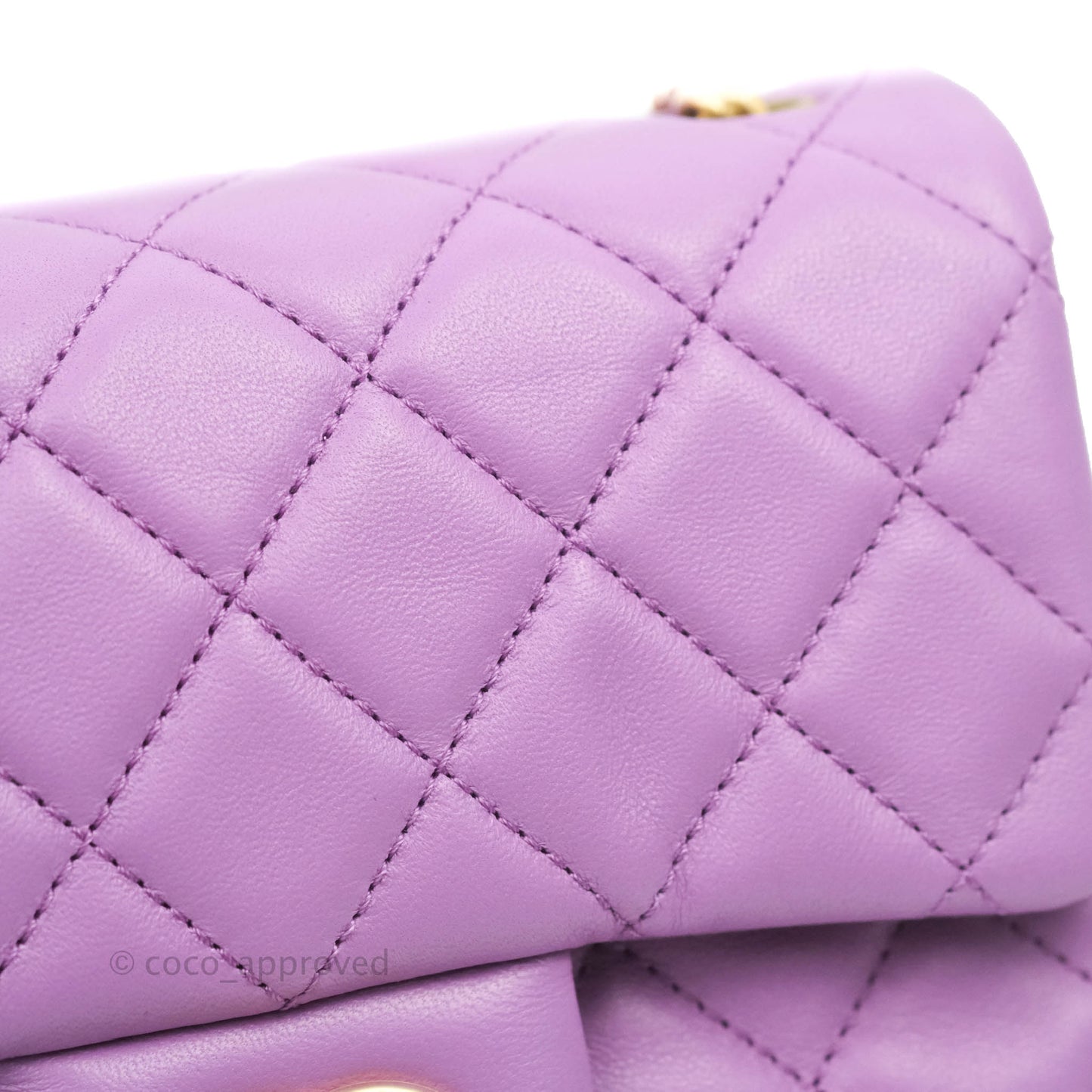 Chanel Mini Square Pearl Crush Quilted Purple Lambskin Aged Gold Hardware