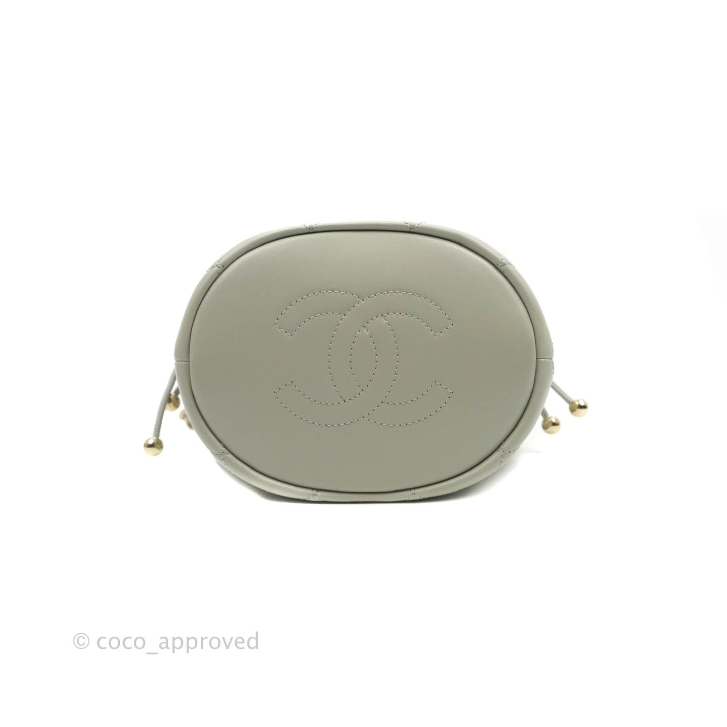 Chanel Quilted Drawstring Bucket Bag Grey Lambskin Gold Hardware 22C