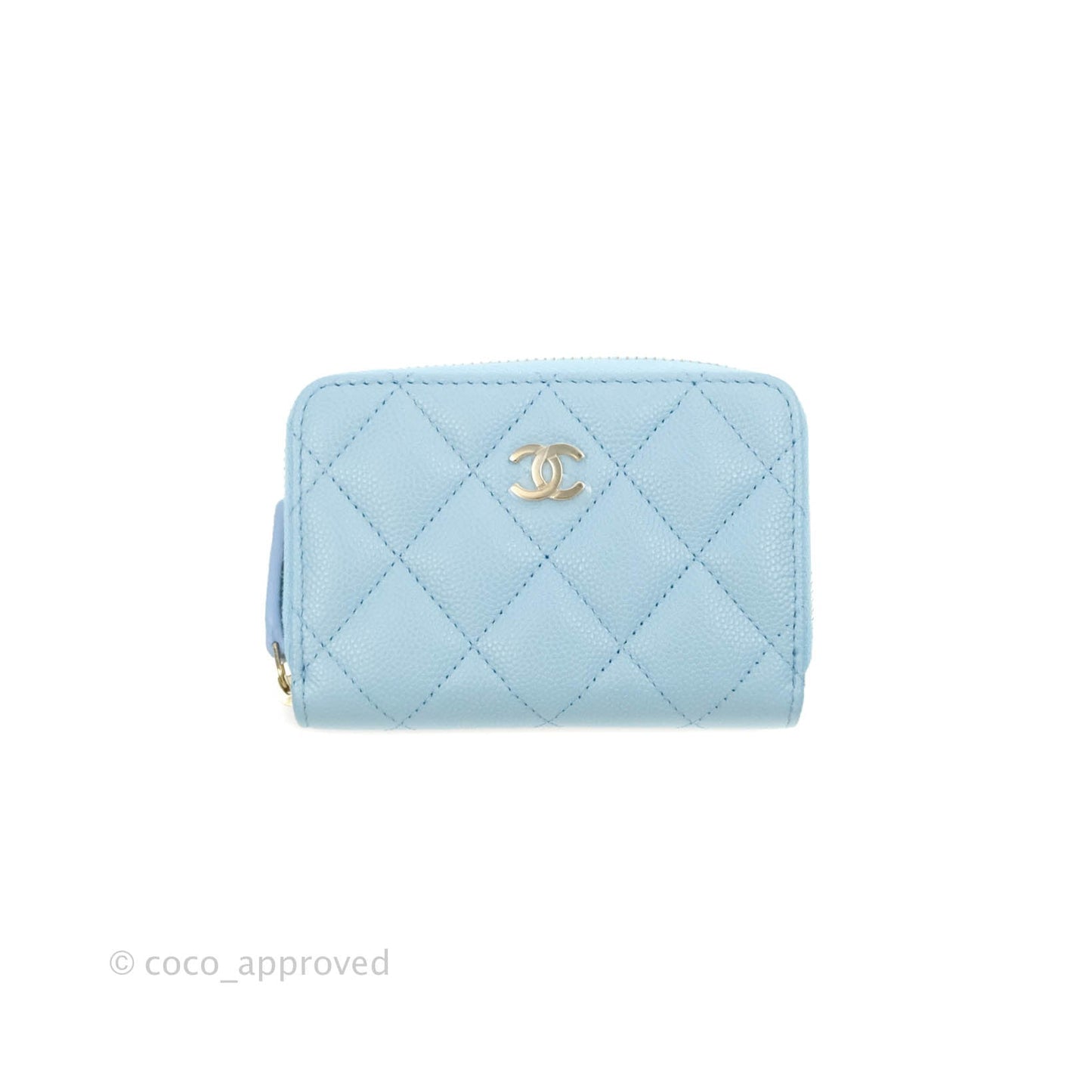 Chanel Classic Zipped Coin Purse Light Blue Caviar Gold Hardware