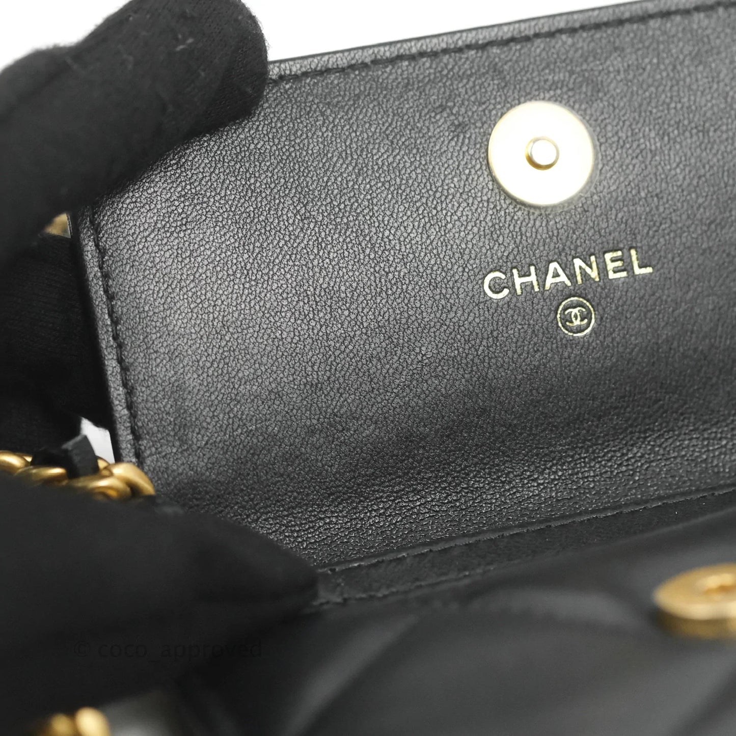 Chanel 19 Card Holder With Chain Black Mixed Hardware