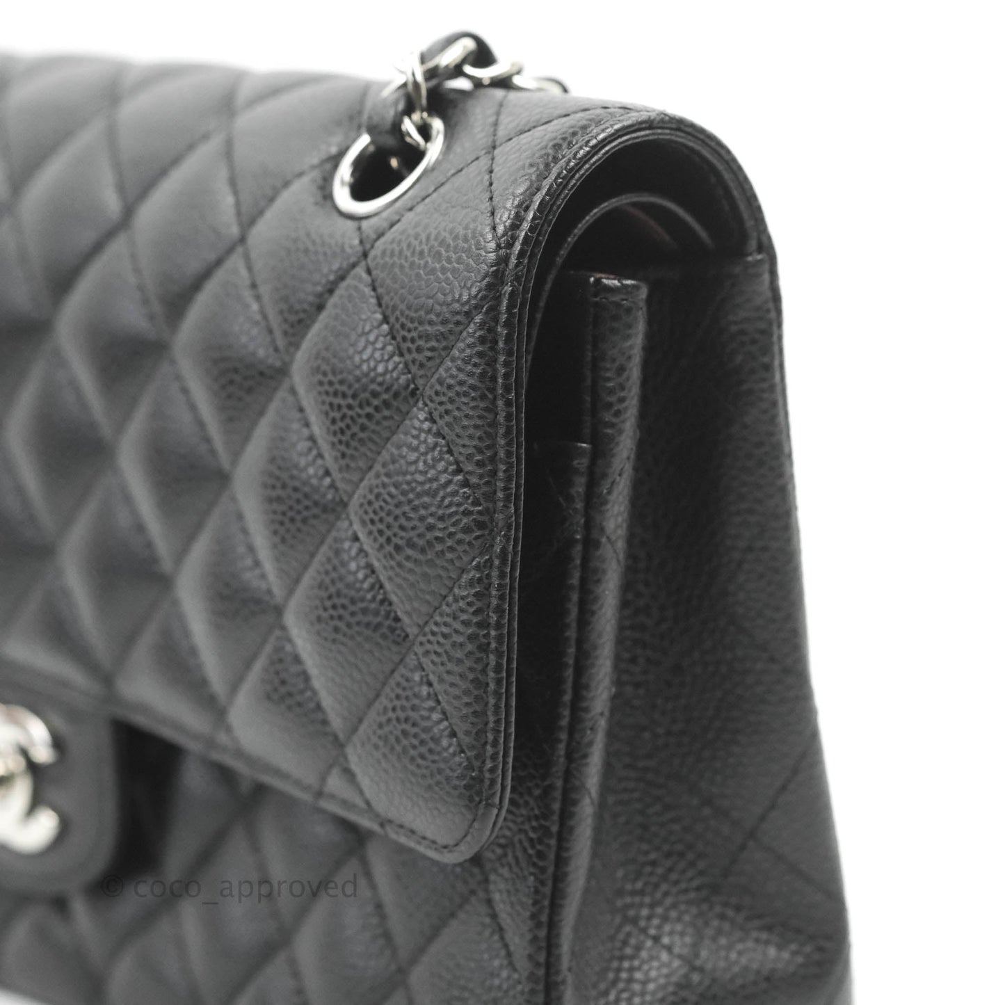 Chanel Quilted Classic M/L Medium Flap Black Caviar Silver Hardware