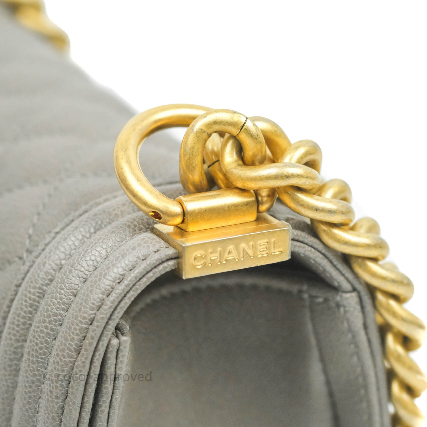 Chanel Small Quilted Boy Dark Grey Caviar Gold Hardware