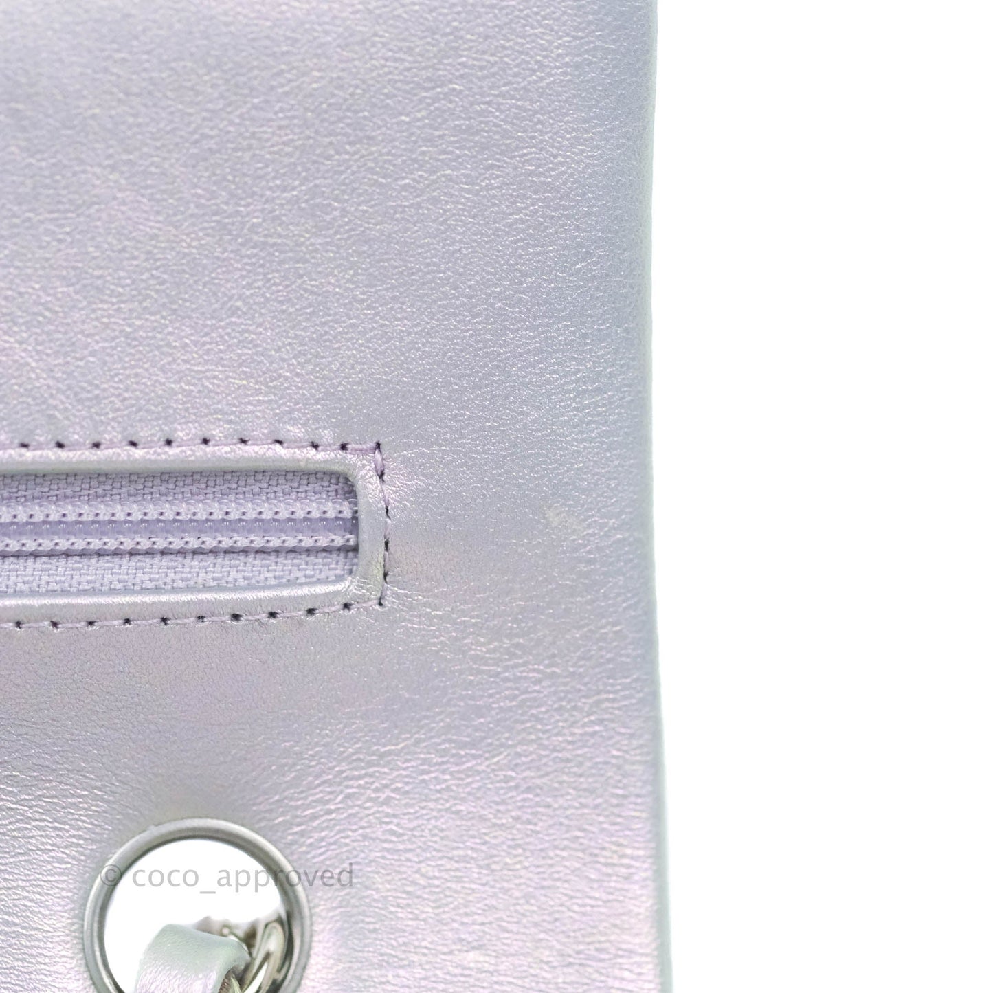 Chanel Small Classic Quilted Flap Metallic Iridescent White Lilac Silver Hardware