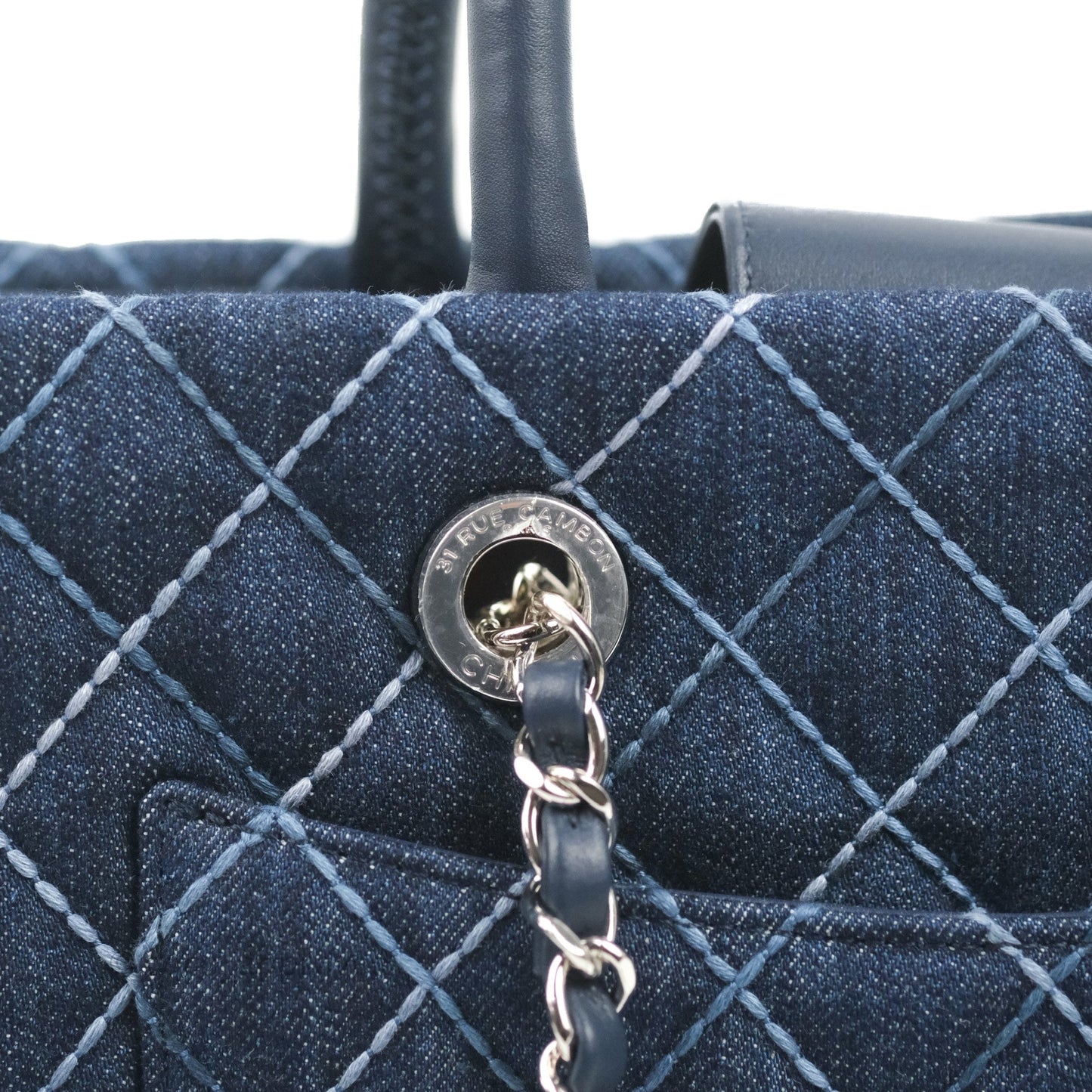 Chanel Quilted Medium Coco Handle Shopping Tote Denim Silver Hardware