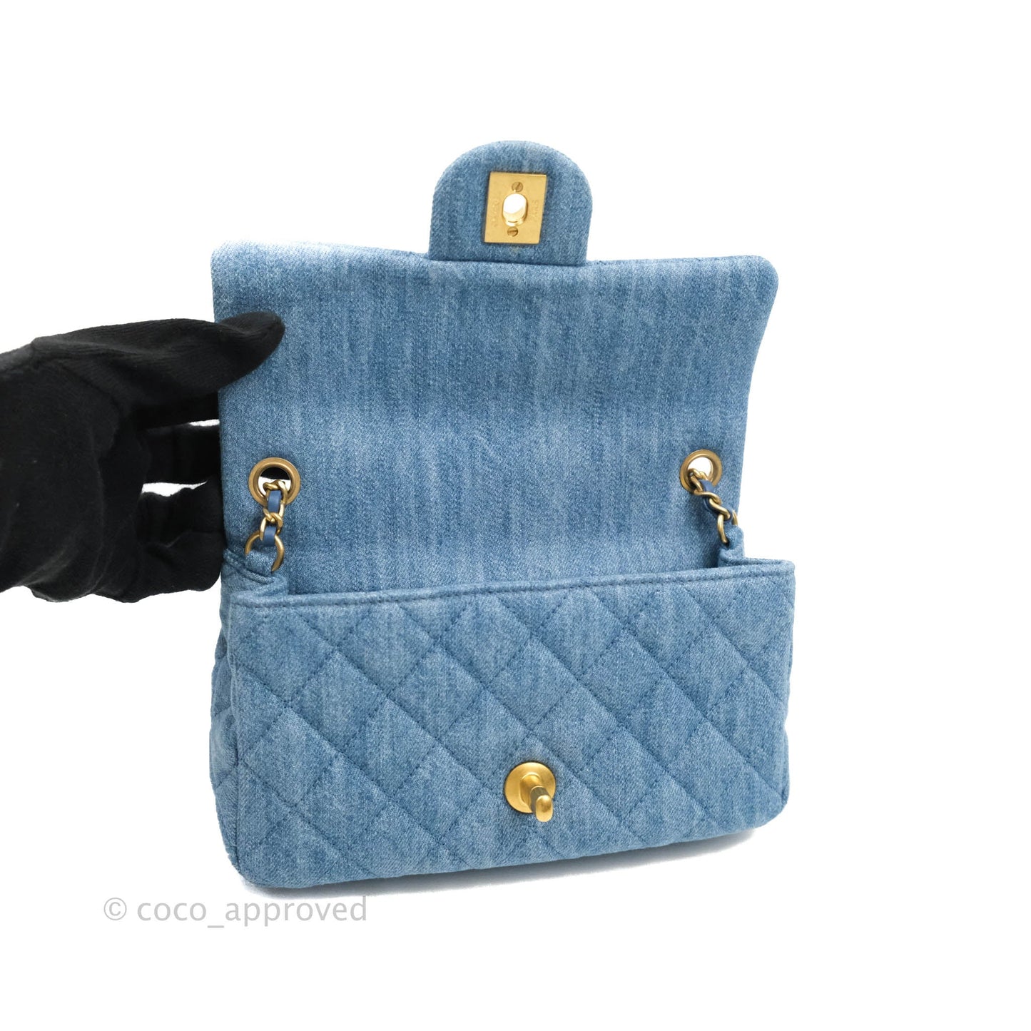 Chanel Mini Rectangular Pearl Crush Quilted Denim Aged Gold Hardware 22C