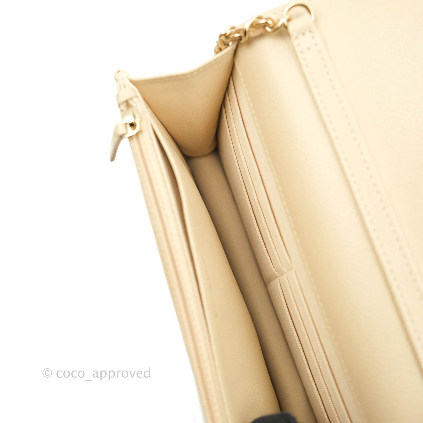 Chanel Quilted Wallet on Chain WOC Beige Caviar Gold Hardware