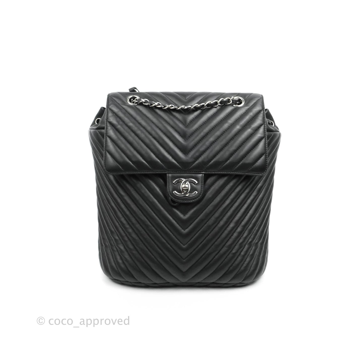 Chanel Medium Chevron Urban Spirit Backpack Black Calfskin Silver Hardware