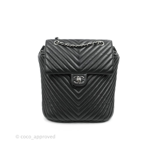 Chanel Medium Chevron Urban Spirit Backpack Black Calfskin Silver Hardware
