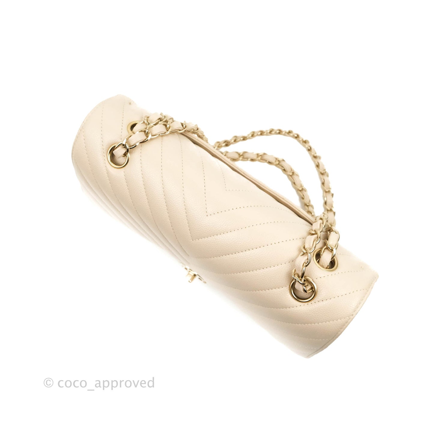 Chanel Classic M/L Medium Double Flap Chevron Ivory Caviar Gold Hardware