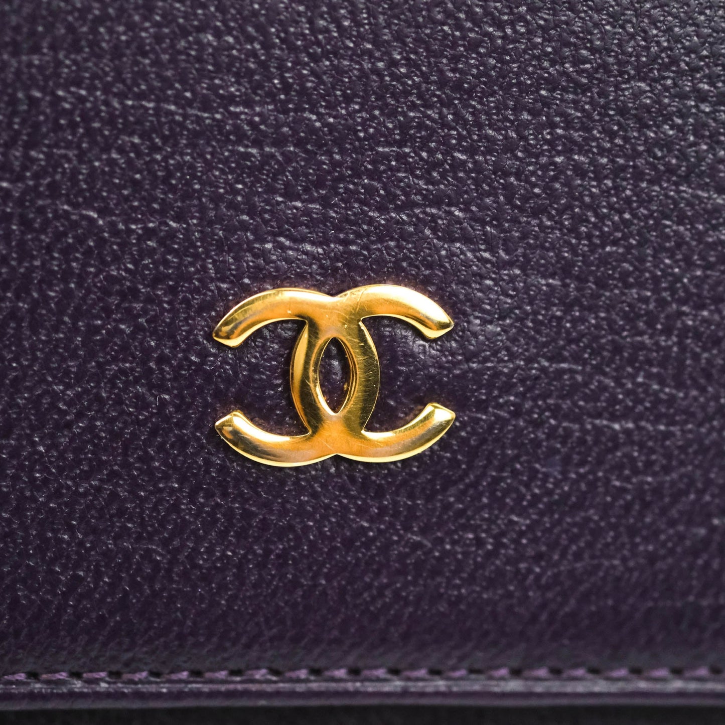 Chanel Vintage CC Tri-fold Short Wallet Purple Gold Hardware