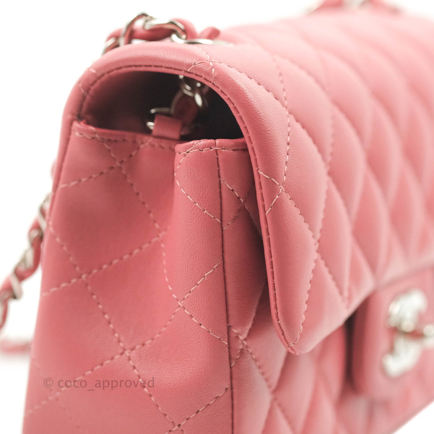 Chanel Quilted Mini Rectangular Flap Pink Lambskin Silver Hardware