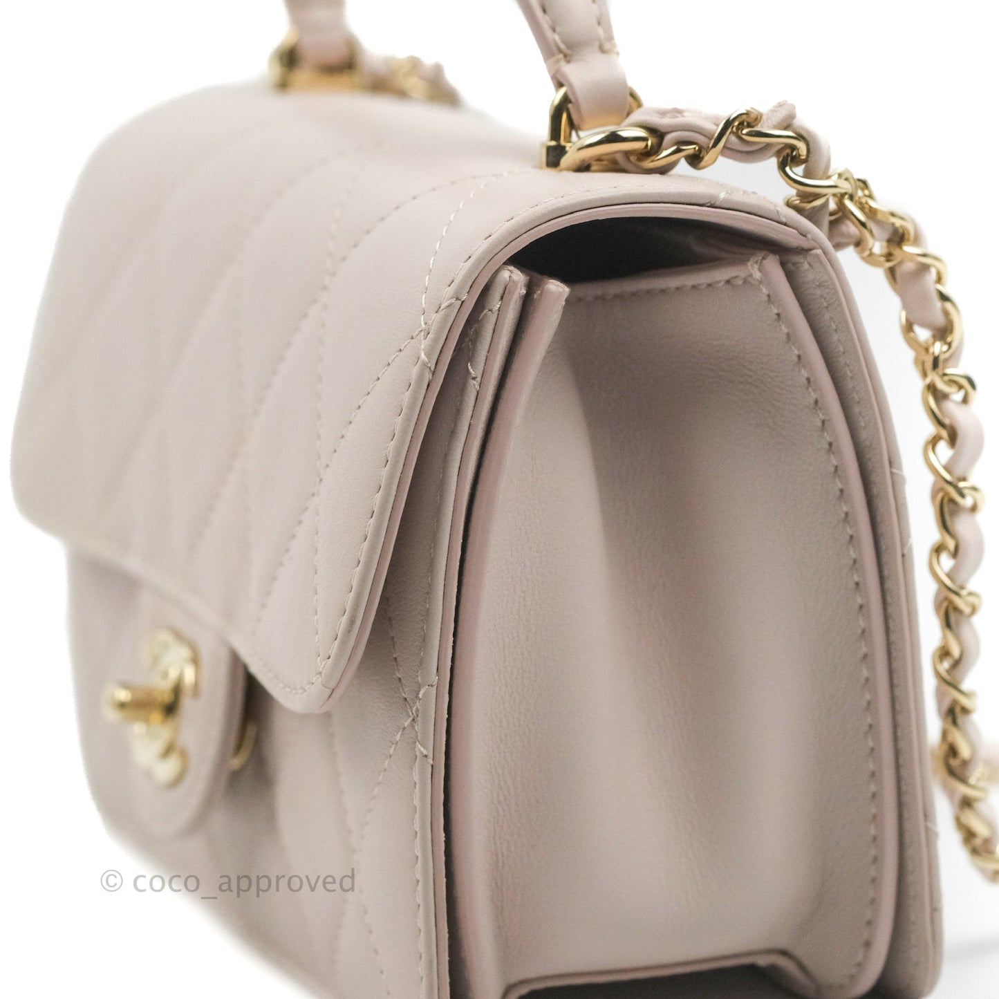 Chanel Small Coco Lady Quilted Flap Bag With Top Handle Light Pink Calfskin Gold Hardware
