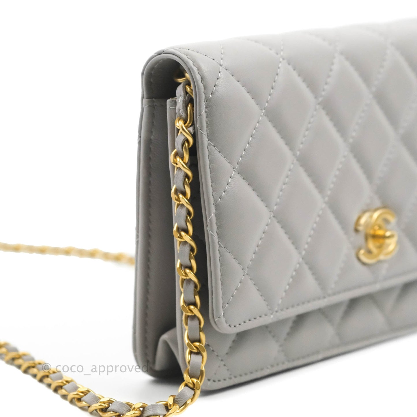 Chanel Quilted Pearl Crush Wallet on Chain WOC Grey Lambskin Aged Gold Hardware