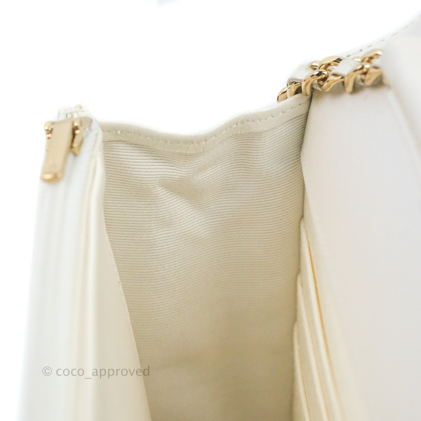 Chanel Quilted Classic Wallet on Chain WOC Iridescent White Lambskin Gold Hardware