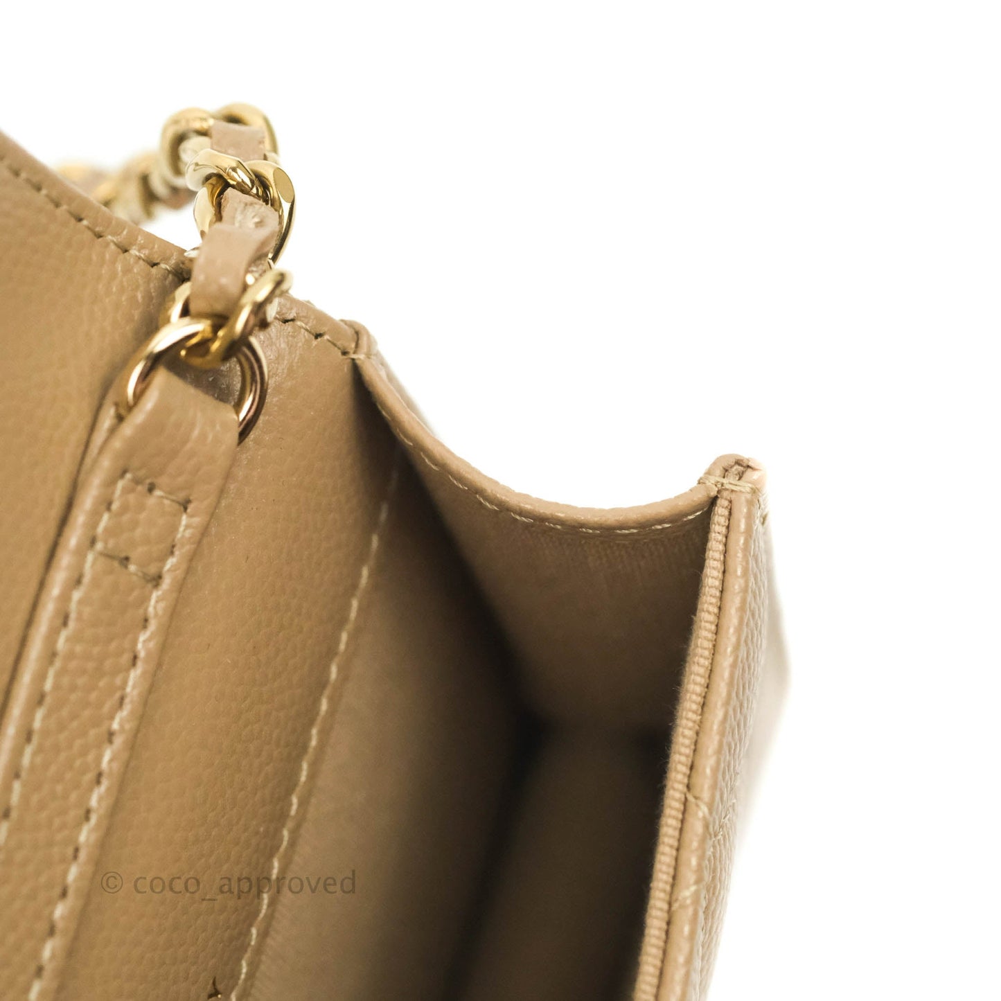 Chanel Mini Wallet With Chain Dark Beige Caviar Gold Hardware