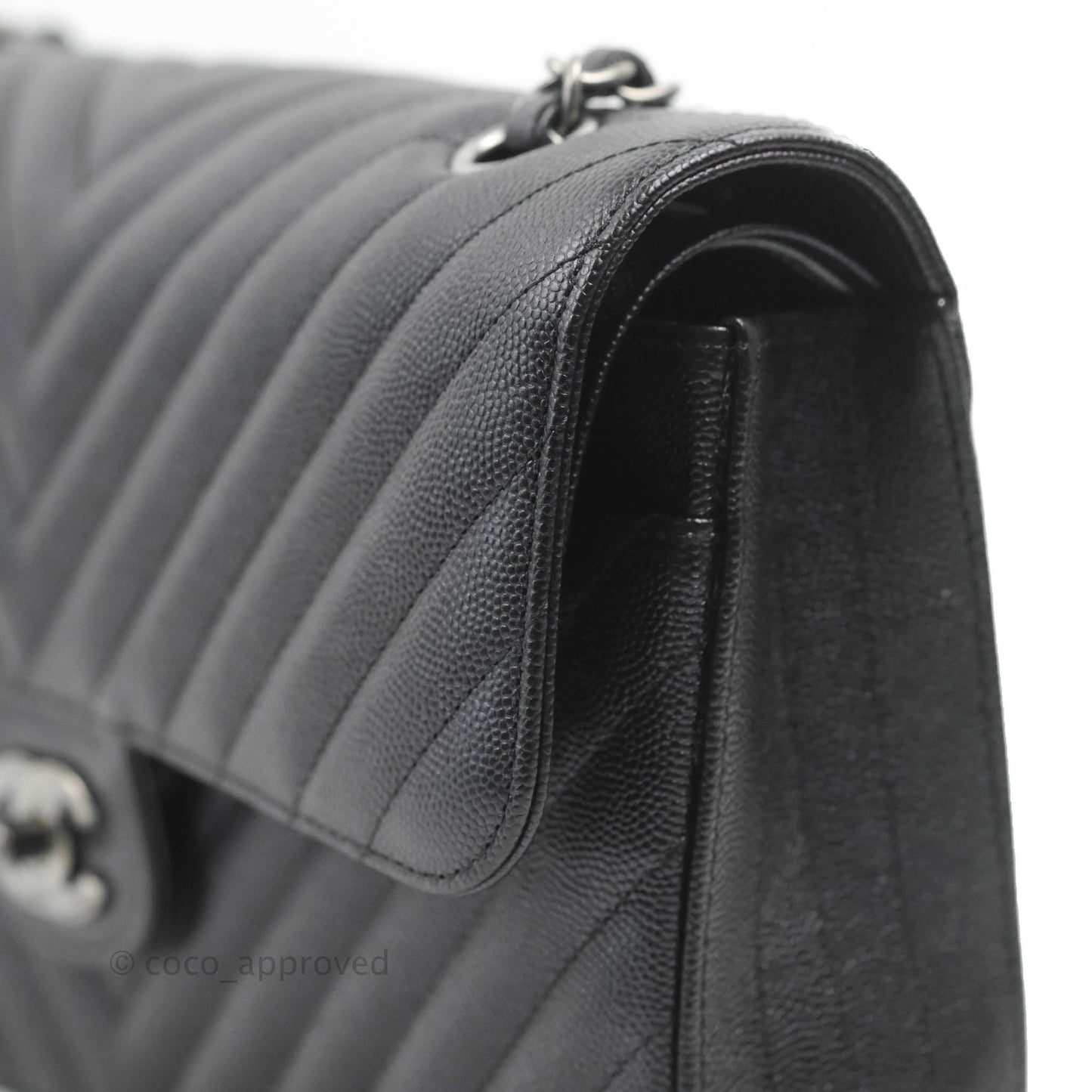 Chanel Classic M/L Medium Chevron Double Flap Iridescent Black Caviar Ruthenium Hardware 17B