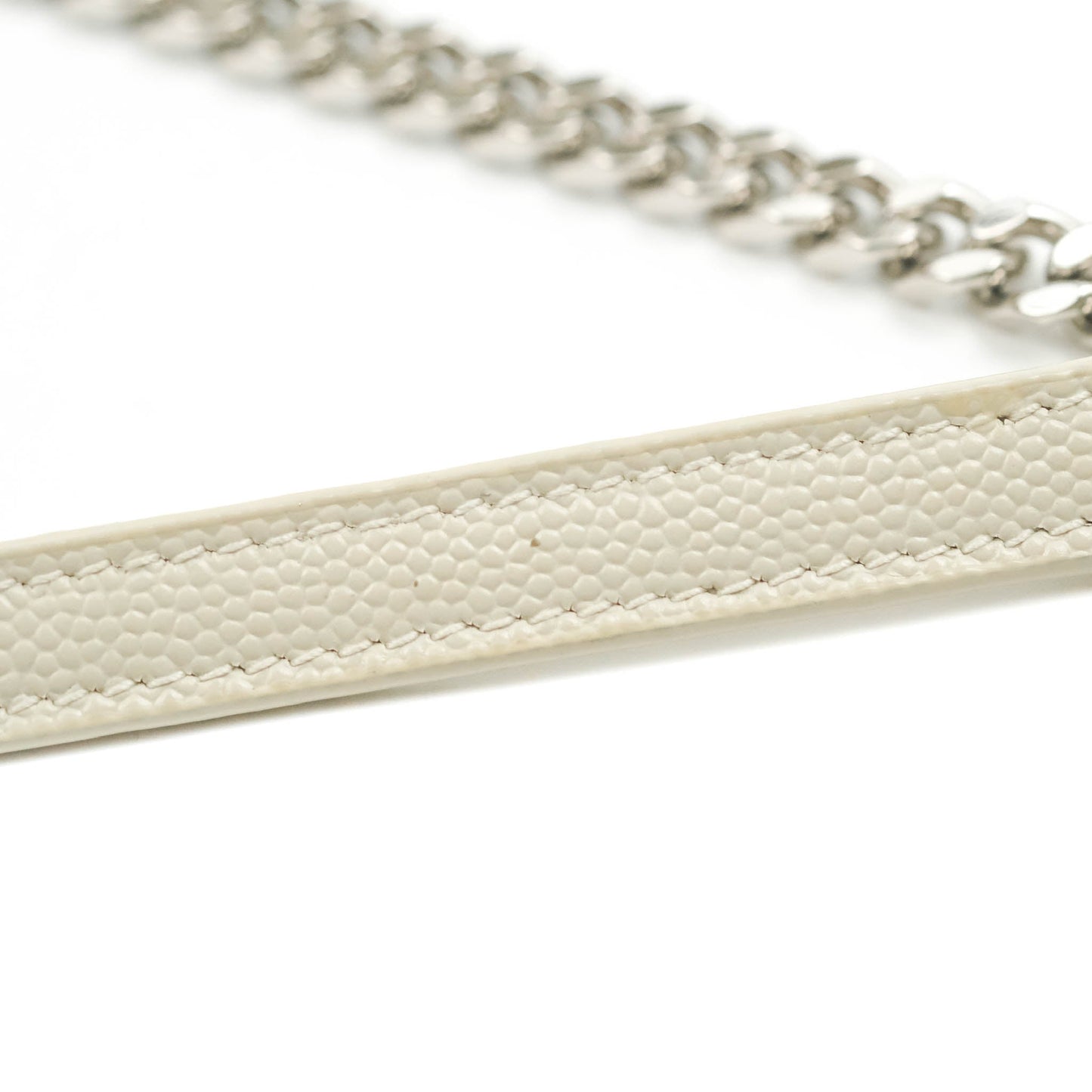 Saint Laurent Wallet on Chain White Grained Leather Silver Hardware