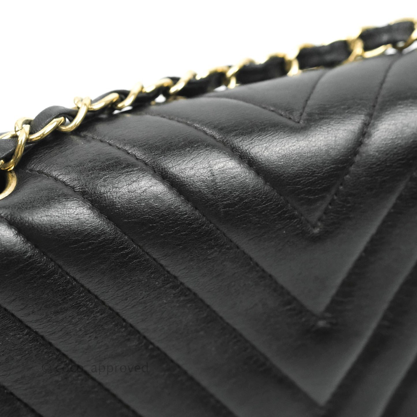 Chanel Large Chevron Single Flap Bag Black Calfskin Gold Hardware