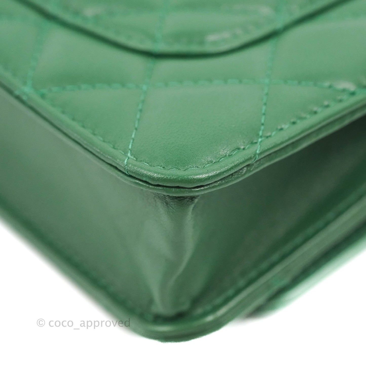 Chanel Quilted Classic Wallet on Chain WOC Green Lambskin Silver Hardware