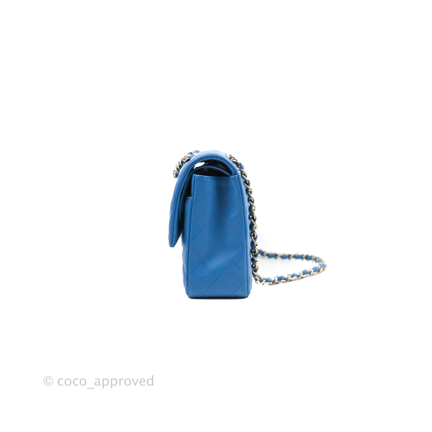 Chanel Classic M/L Medium Flap Quilted Blue Caviar Gold Hardware 21P