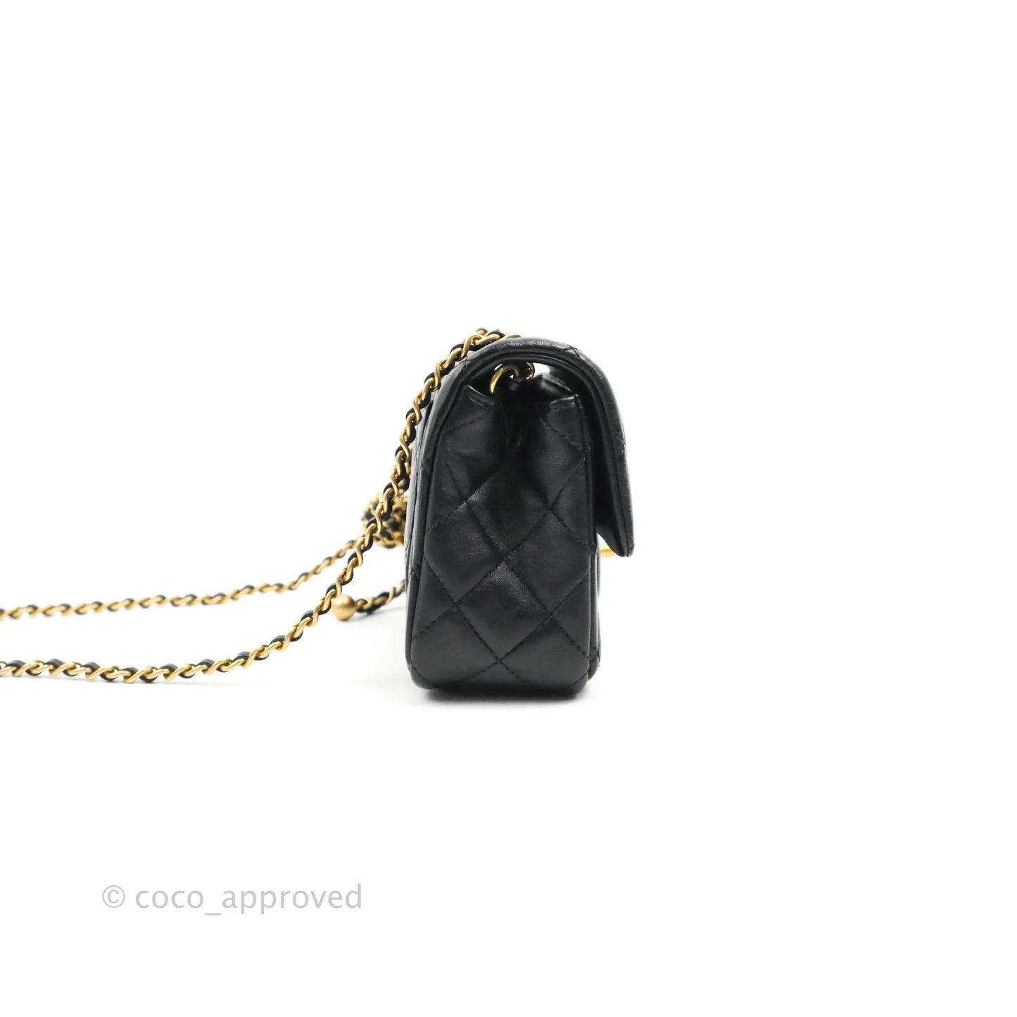 Chanel Mini Rectangular Pearl Crush Quilted Black Lambskin Aged Gold Hardware