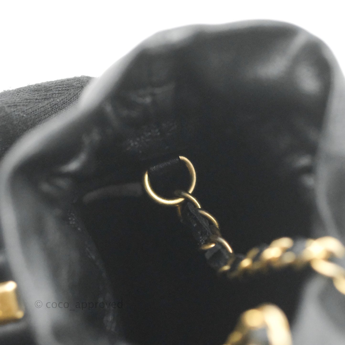 Chanel Mini Drawstring Bucket Bag with Chain Black Calfskin Aged Gold Hardware