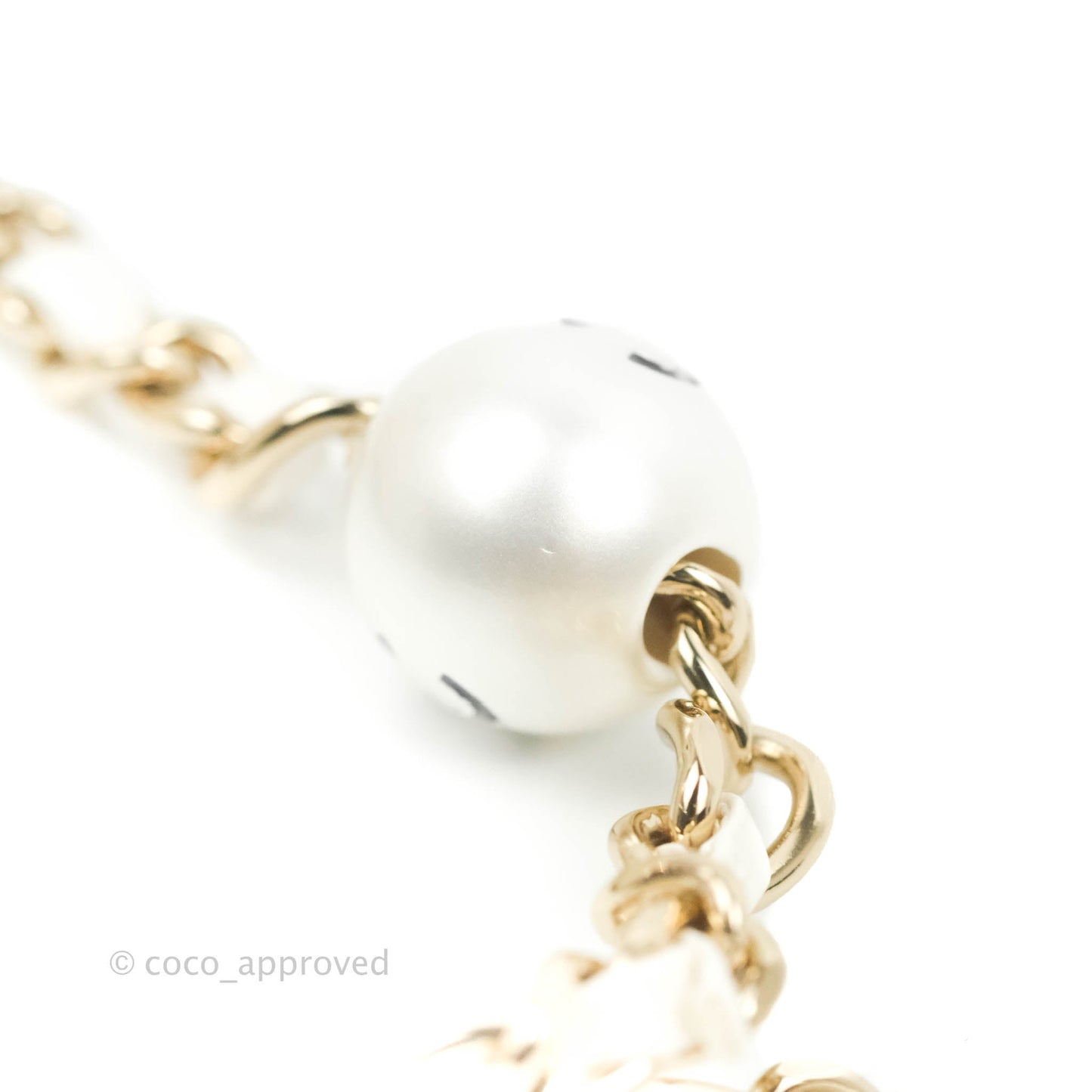 Chanel Small Logo Pearl Chain Flap Bag White Lambskin Gold Hardware
