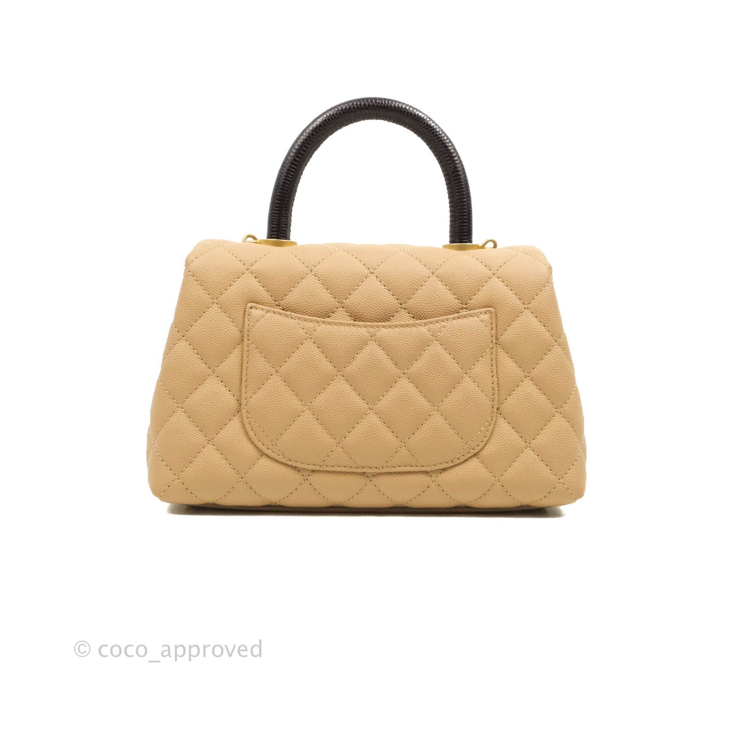 Chanel Small Coco Handle Quilted Beige Caviar Gold Hardware Lizard Embossed Handle