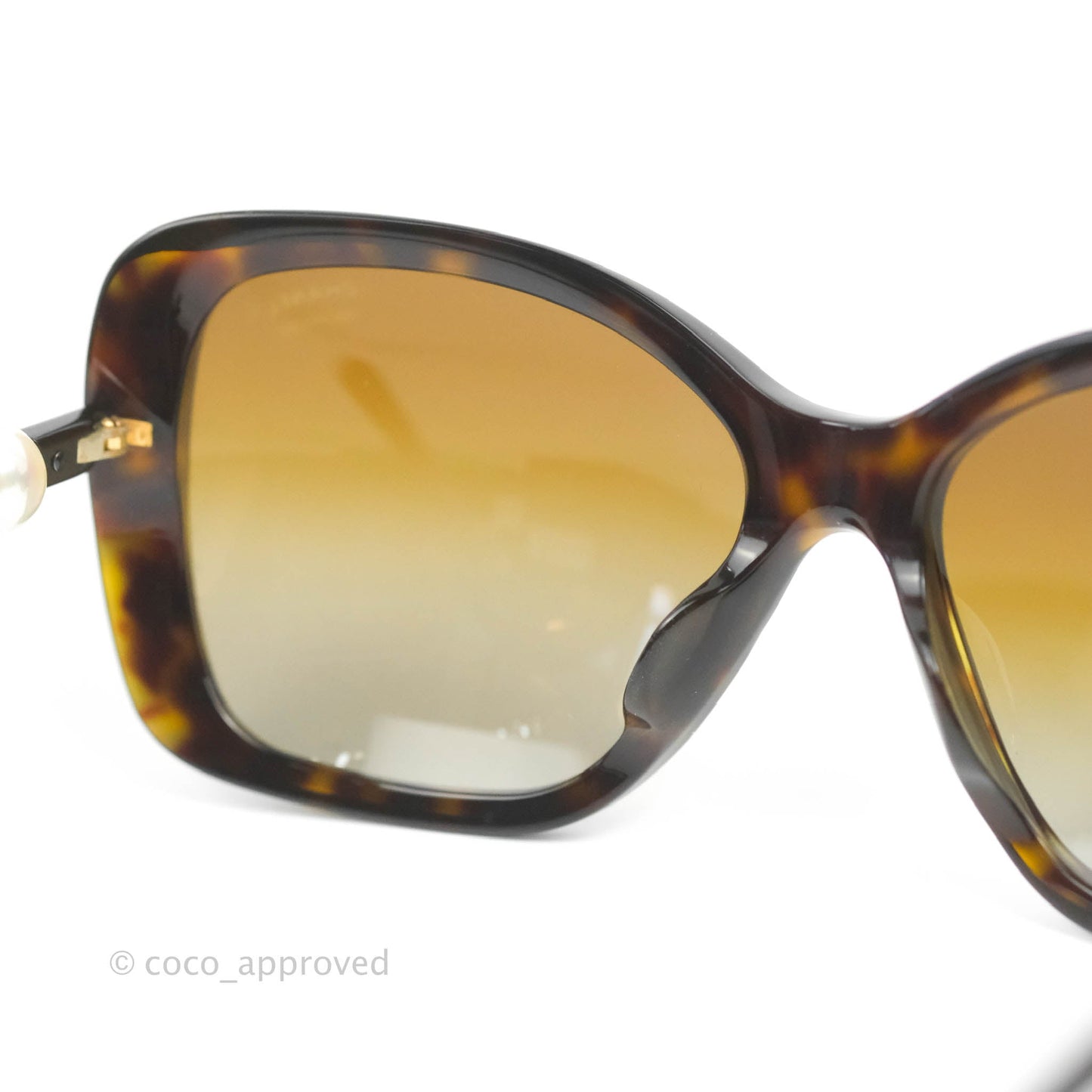 Chanel Tortoise Shell Oversized Frame Pearl CC Sunglasses