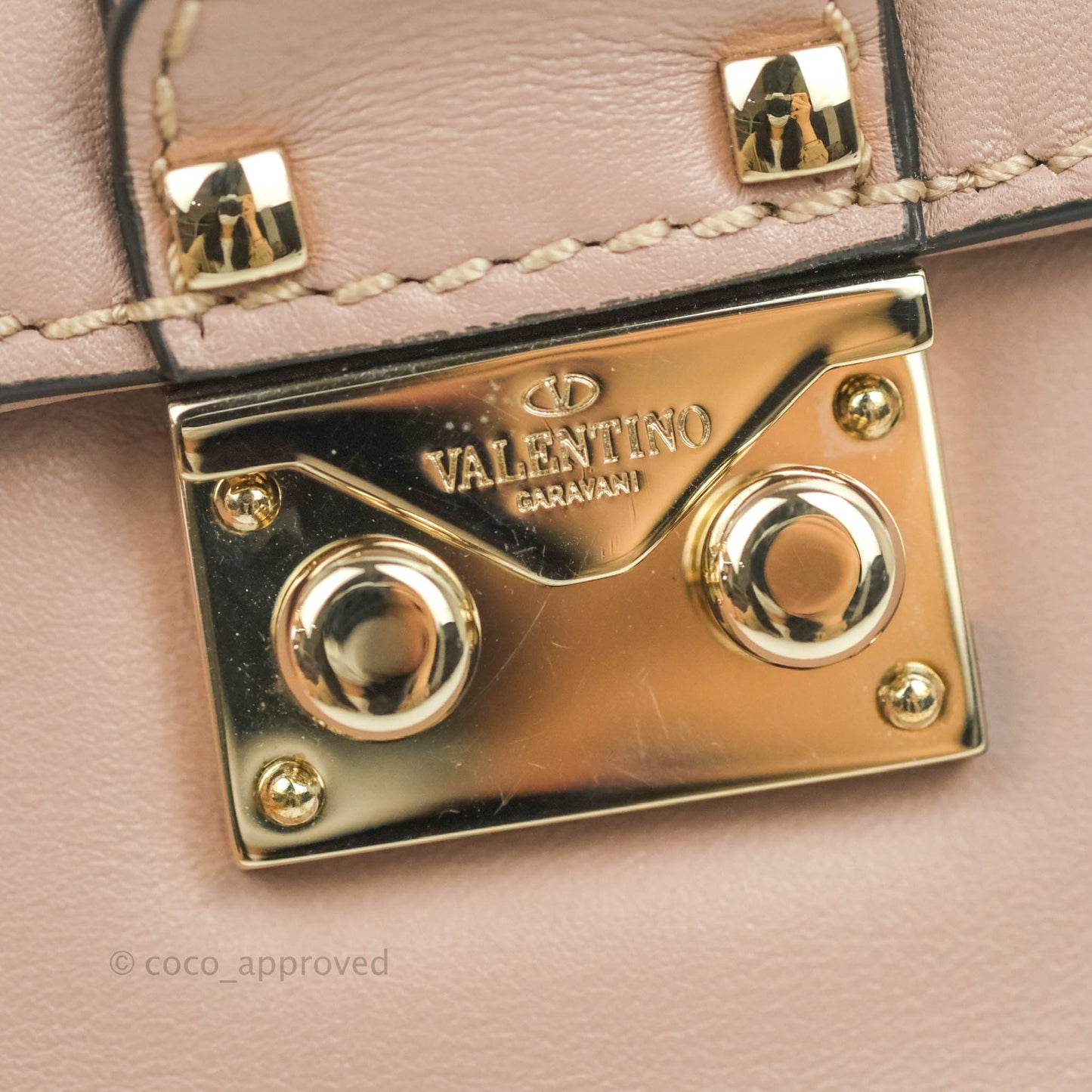Valentino Vitello Small Glam Lock Rockstud Flap Poudre