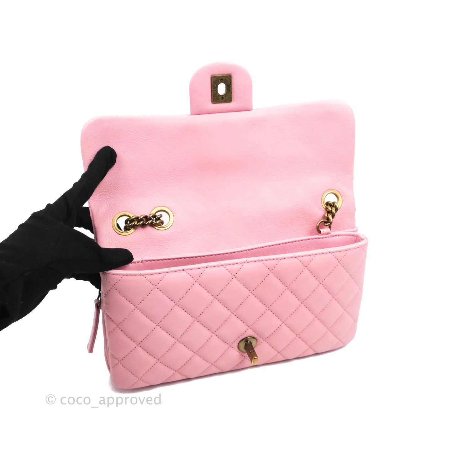 Chanel CC Crown Flap Pink Calfskin Antique Gold Hardware