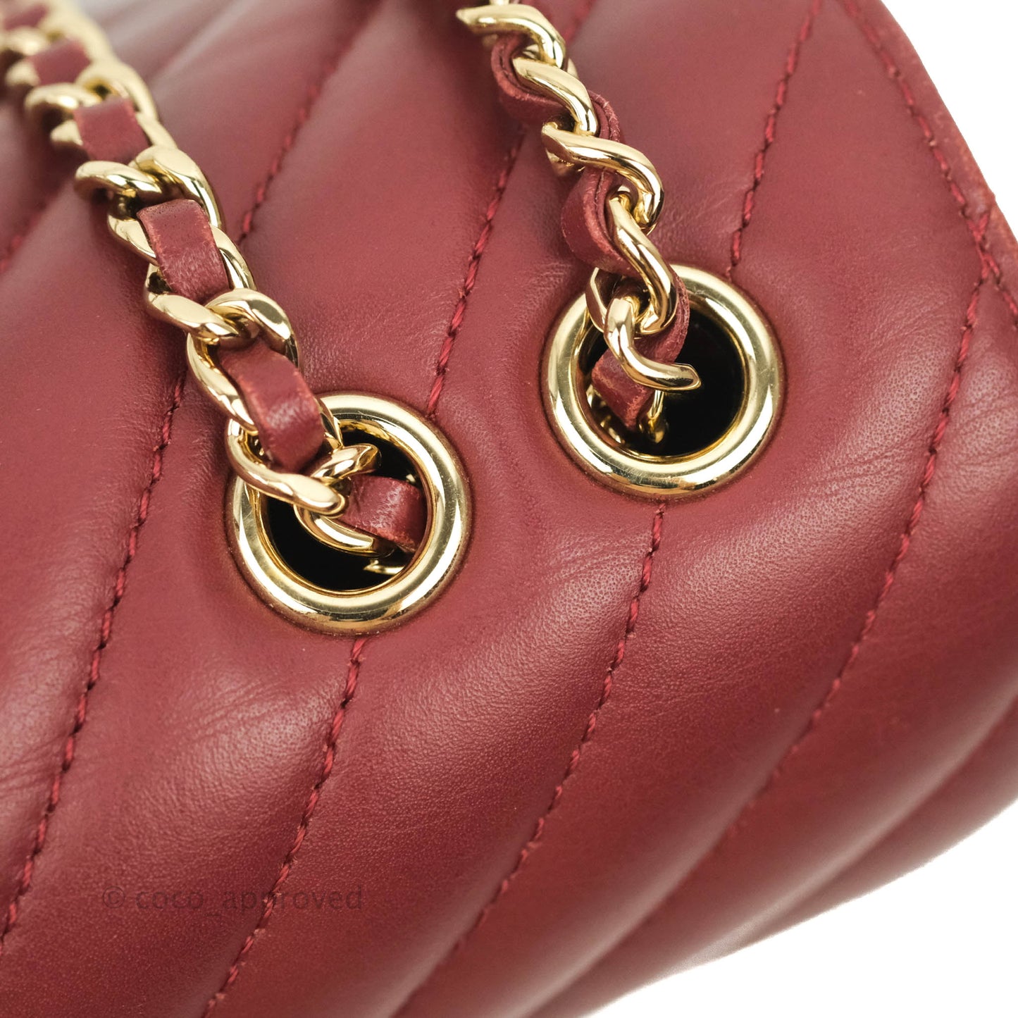 Chanel Small Statement Chevron Flap Bag Burgundy Lambskin Gold Hardware