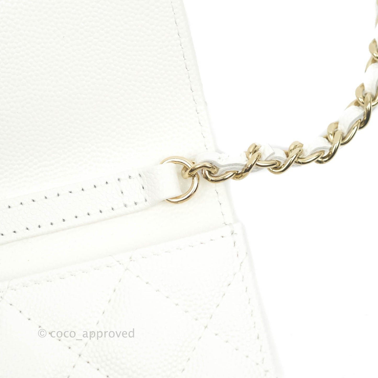 Chanel Mini Wallet With Chain White Caviar Gold Hardware