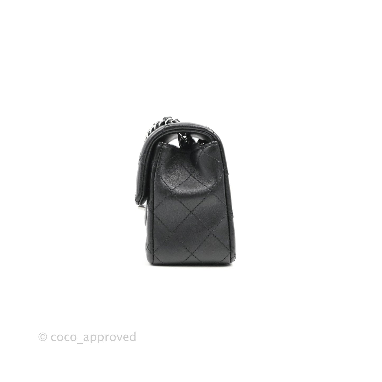 Chanel Quilted Mini Rectangular Flap Black Lambskin Silver Hardware