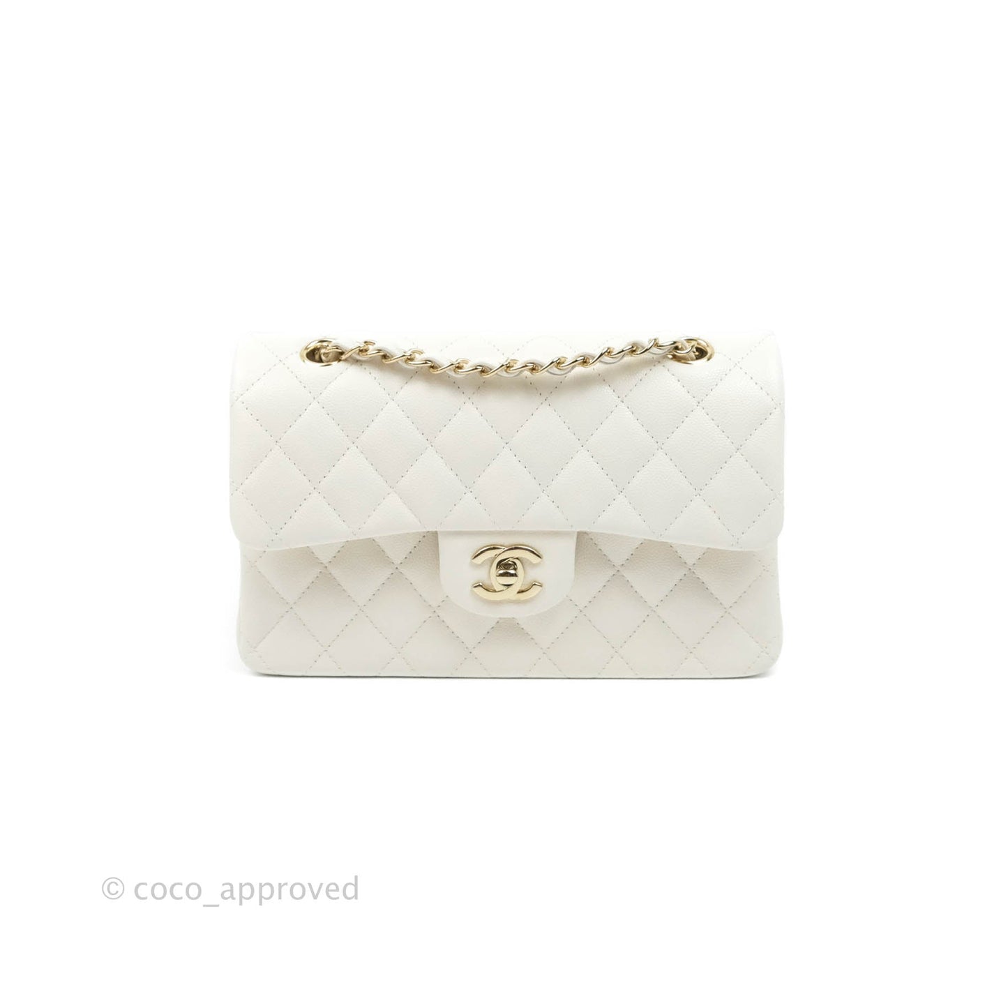 Chanel Classic Small S/M Flap White Caviar Gold Hardware 20S