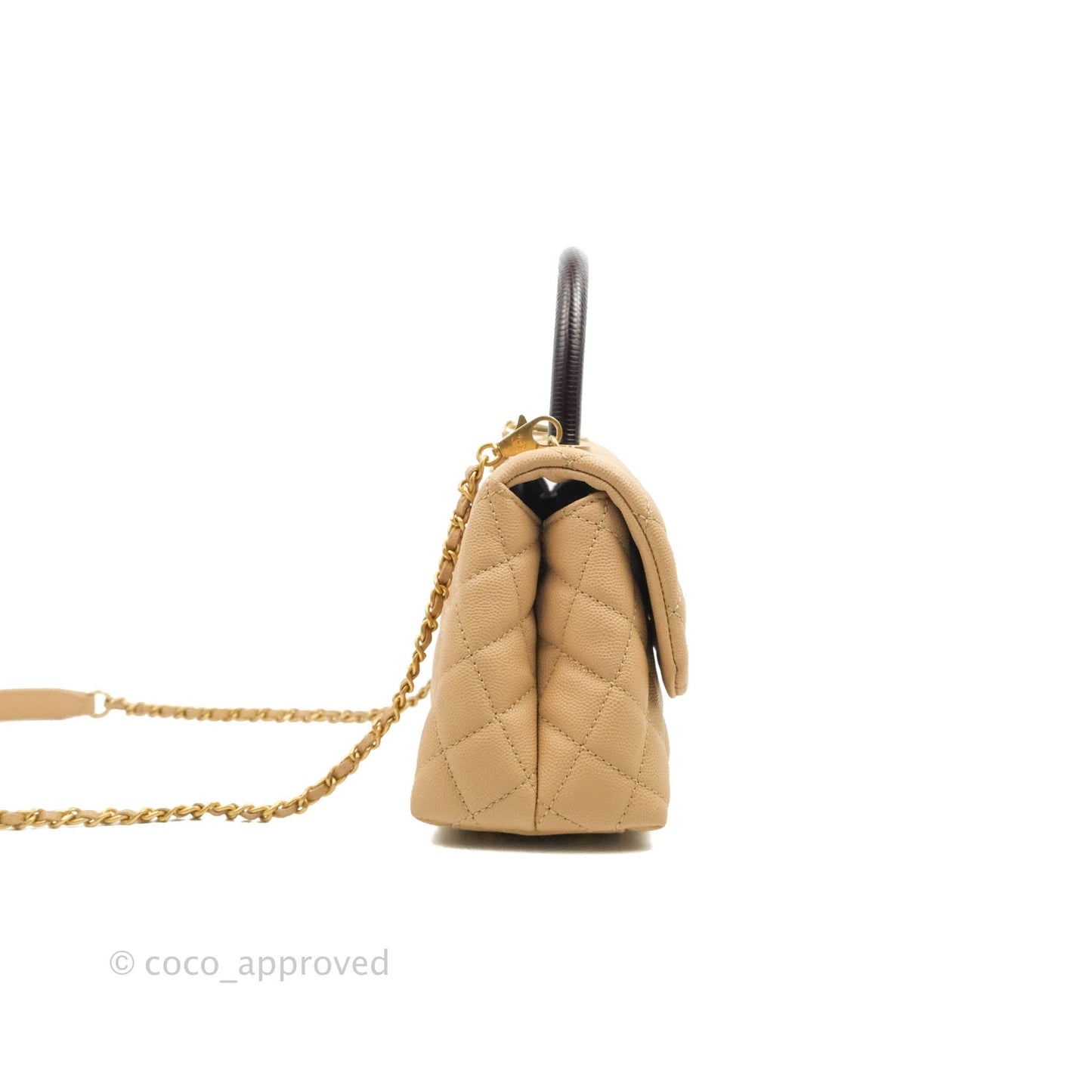 Chanel Small Coco Handle Quilted Beige Caviar Gold Hardware Lizard Embossed Handle