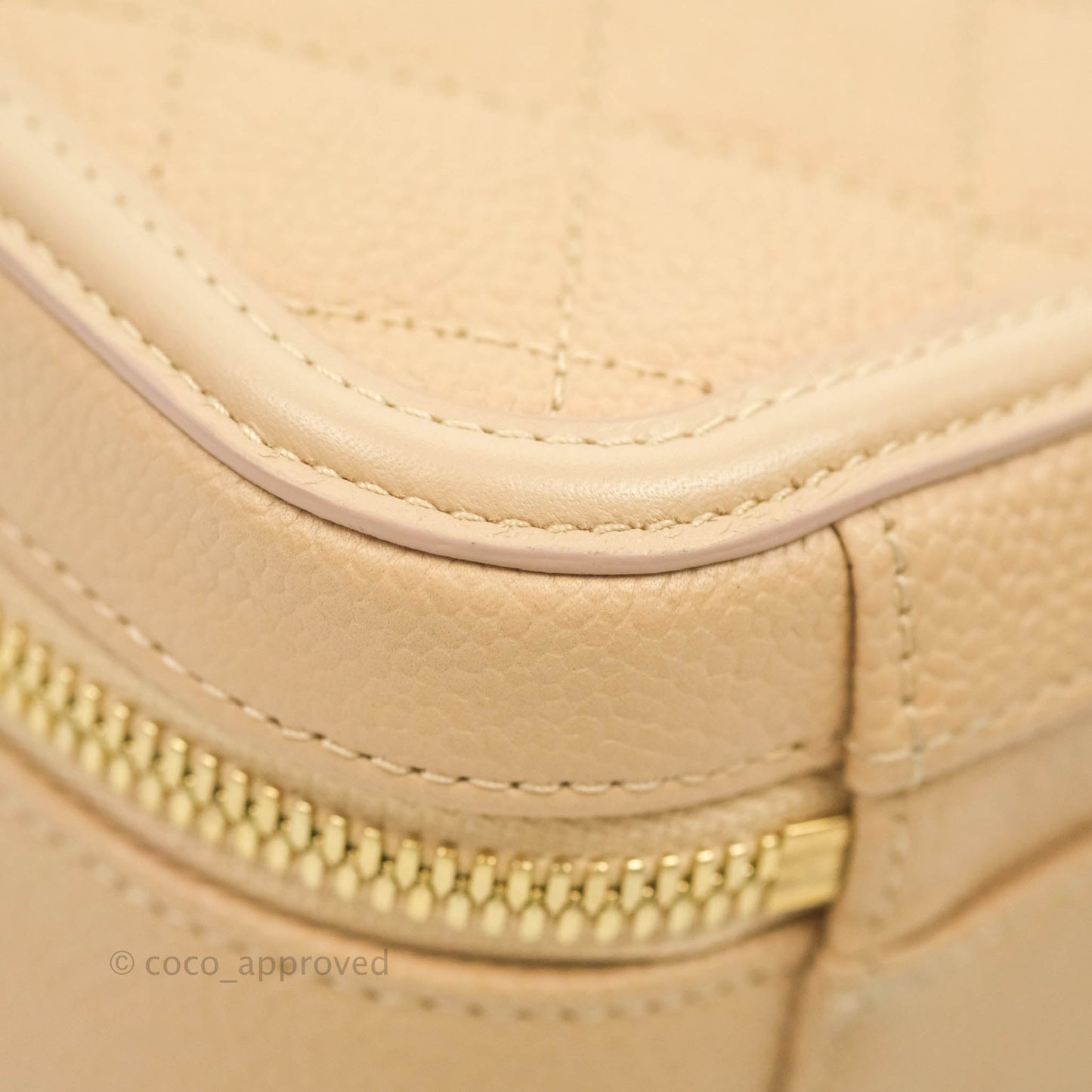 Chanel Quilted Medium CC Filigree Vanity Case Beige Caviar Gold Hardware