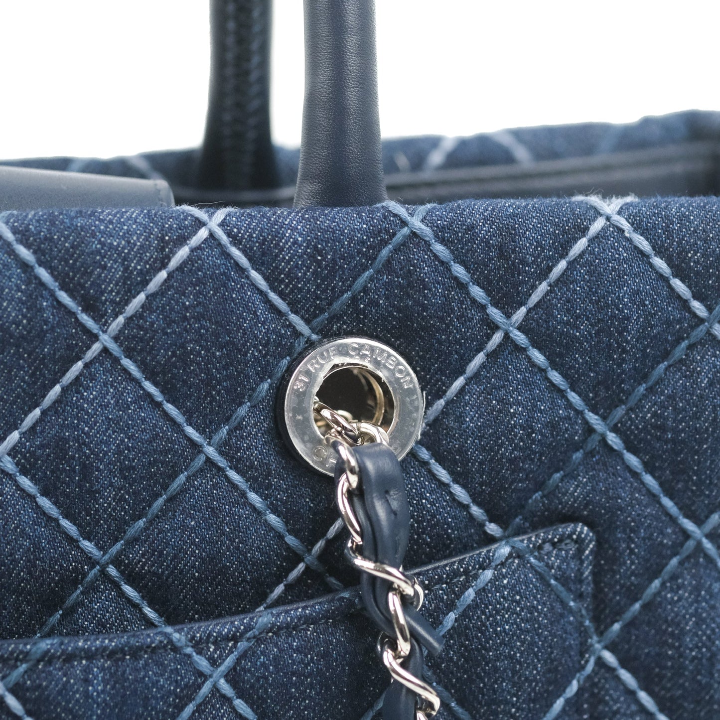Chanel Quilted Medium Coco Handle Shopping Tote Denim Silver Hardware
