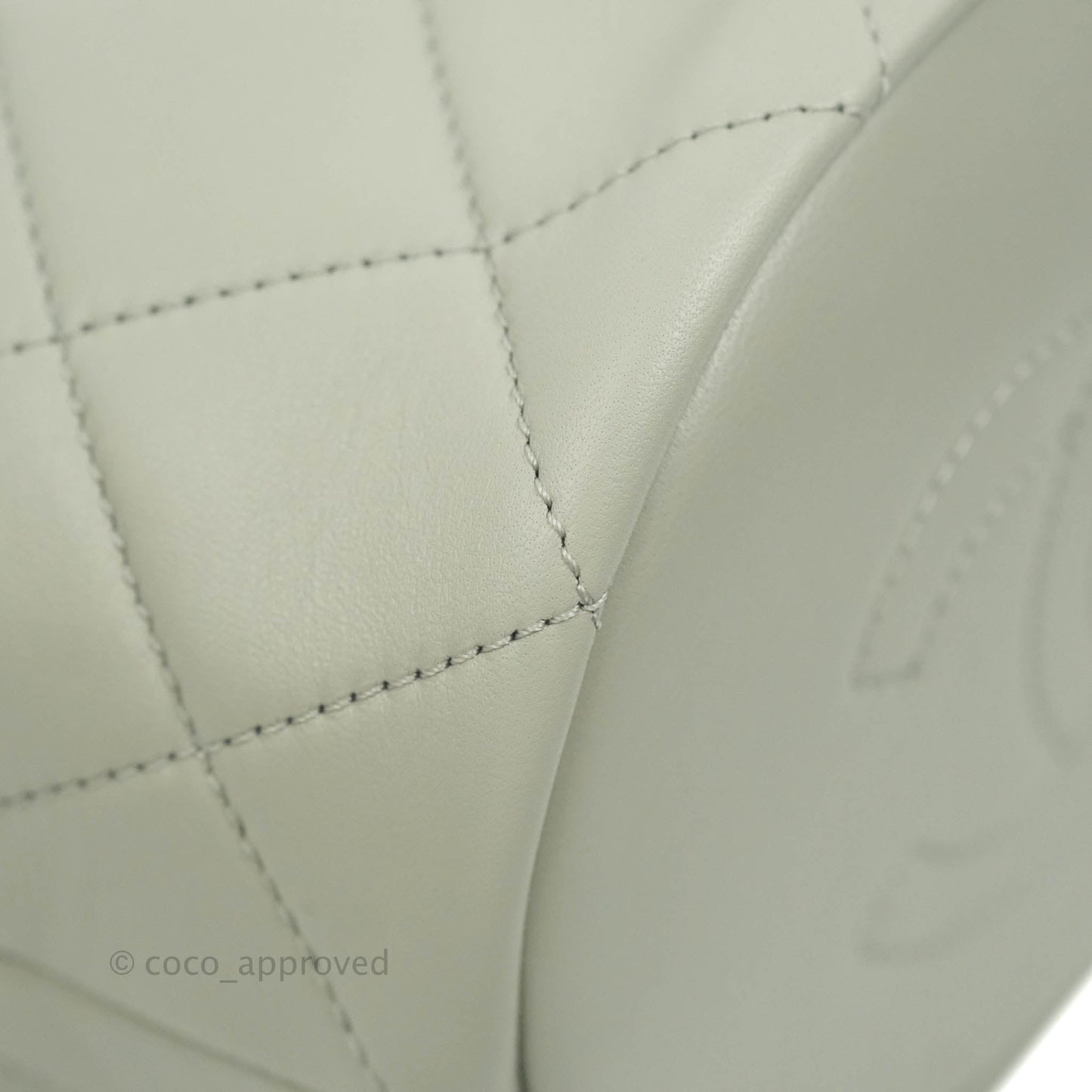 Chanel Quilted Drawstring Bucket Bag Grey Lambskin Gold Hardware 22C
