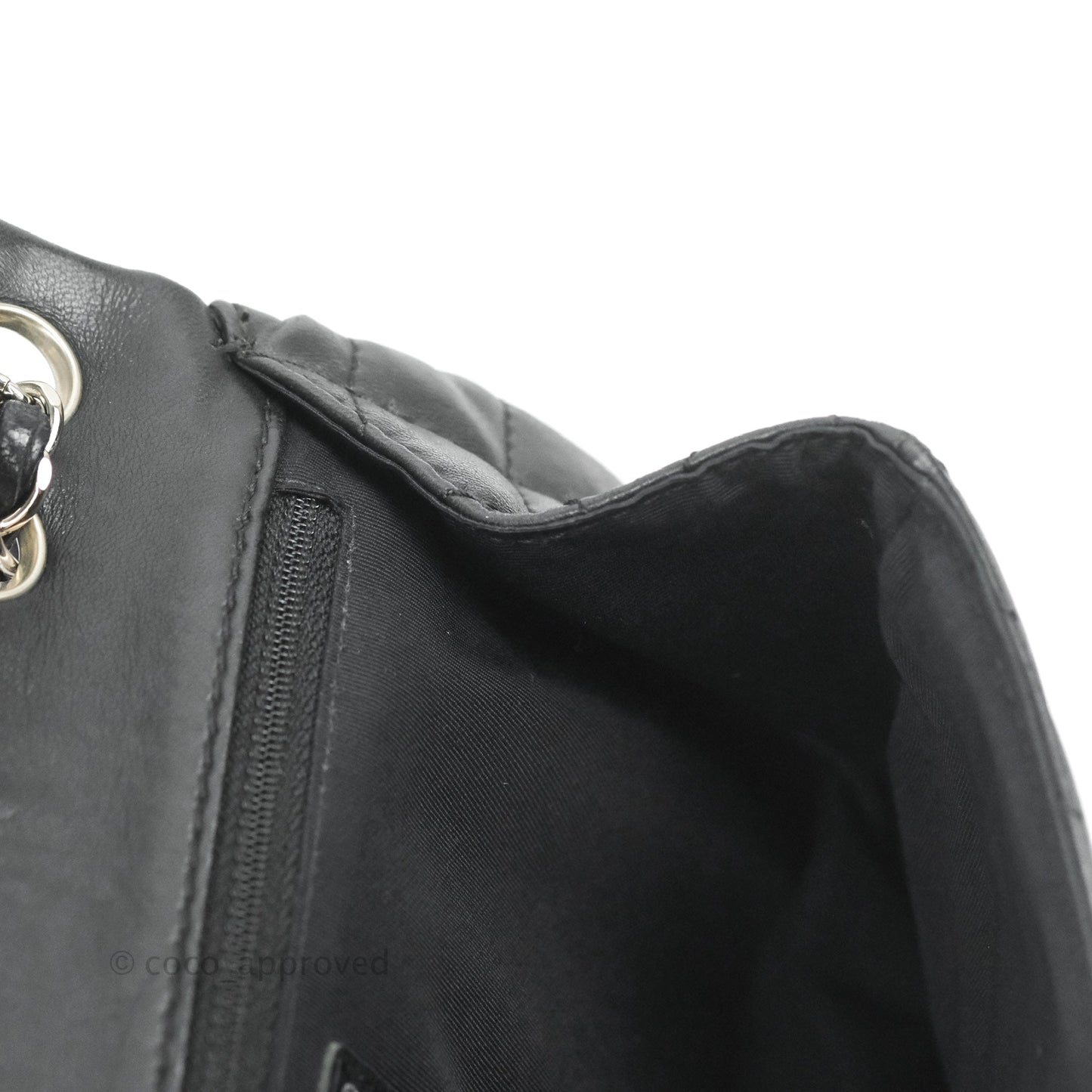 Chanel Quilted Large Single Flap Chevron Black Lambskin Silver Hardware