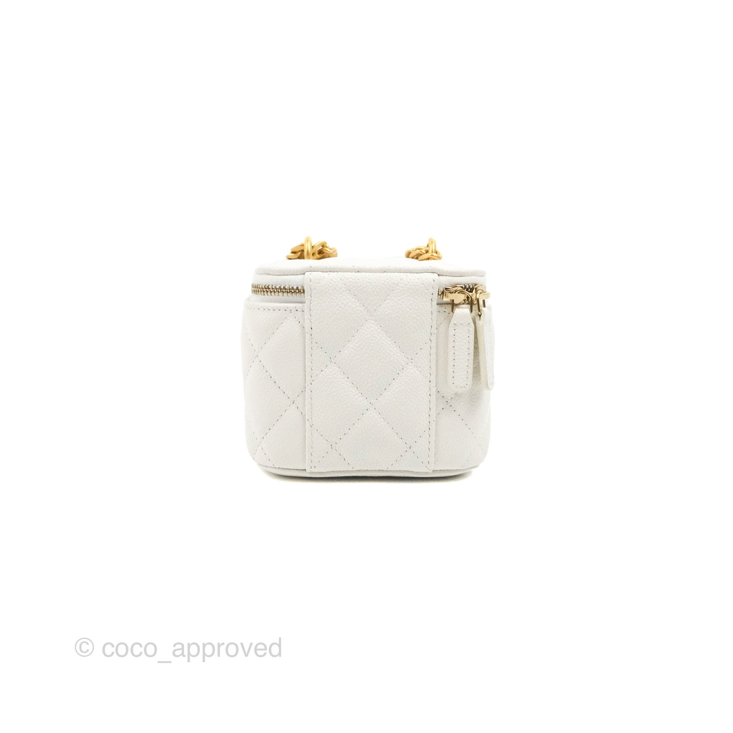 Chanel Quilted Heart Crush Mini Vanity With Chain White Caviar Aged Gold Hardware