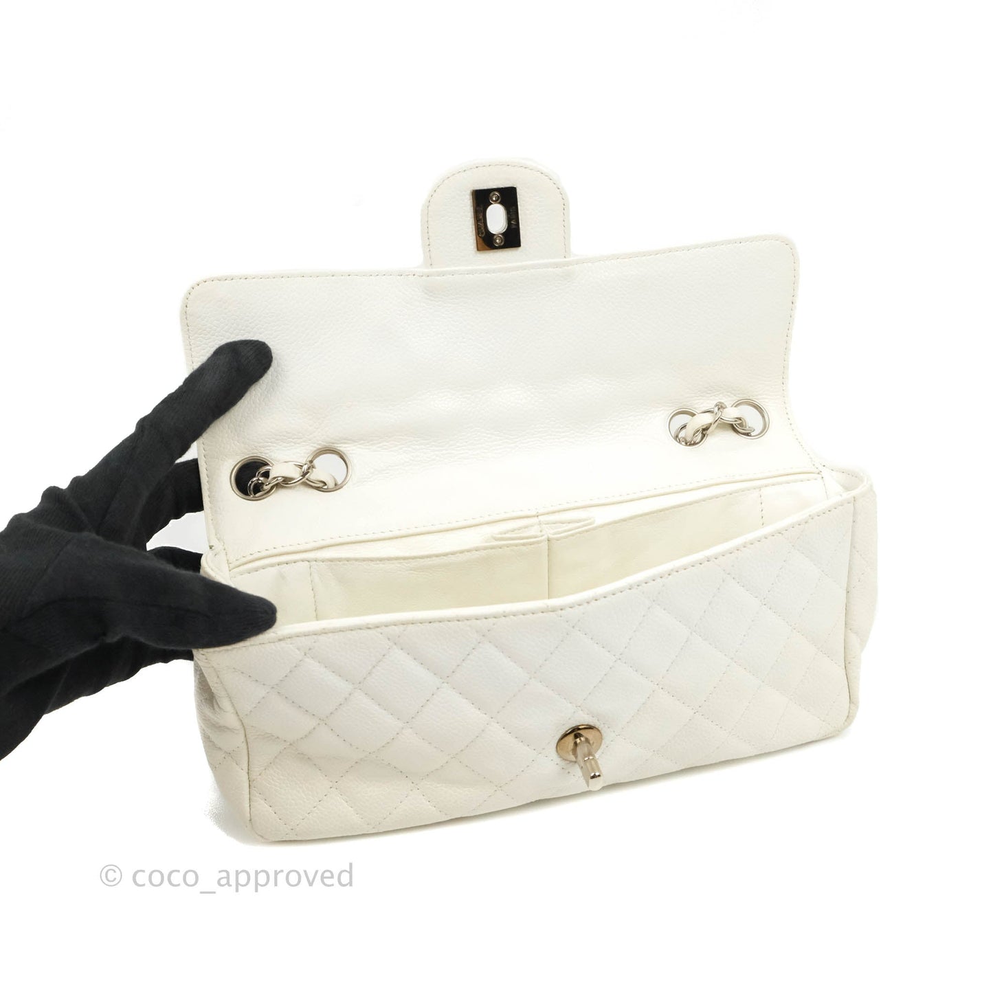 Chanel Quilted East West Flap White Soft Caviar Silver Hardware