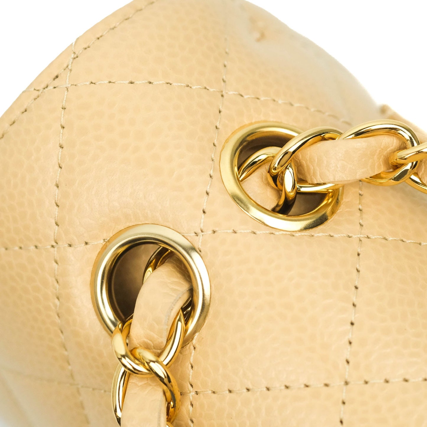 Chanel Small Classic Quilted Flap Beige Caviar Gold Hardware