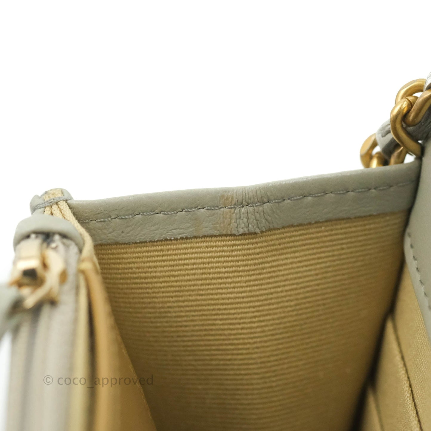 Chanel Quilted Pearl Crush Wallet on Chain WOC Light Grey Lambskin Aged Gold Hardware 22C