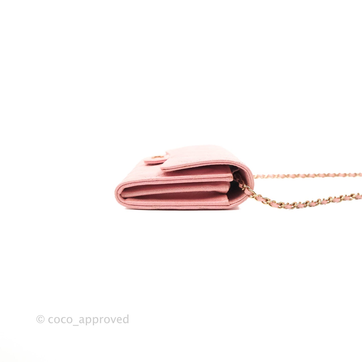 Chanel Mini Quilted Wallet On Chain WOC Caviar Iridescent Pink Gold Hardware 19S